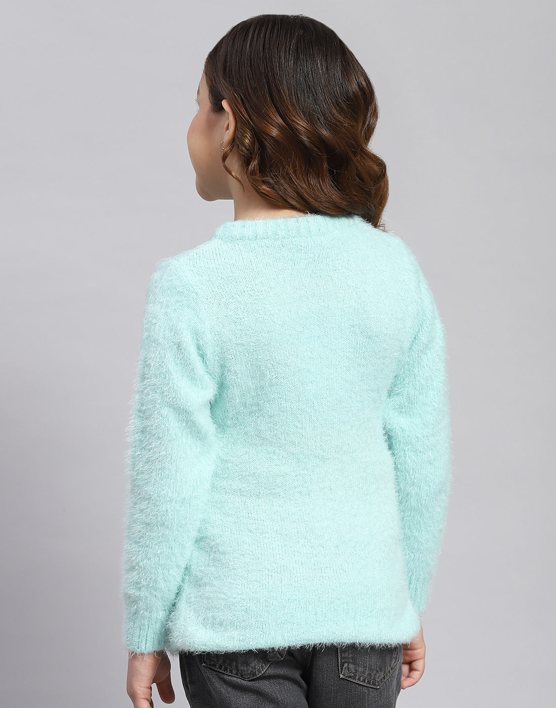 Girls Blue Solid Round Neck Full Sleeve Sweatshirt