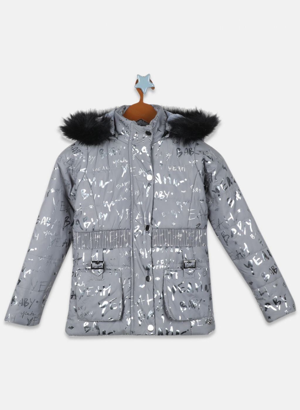 Girls Grey Printed Jacket