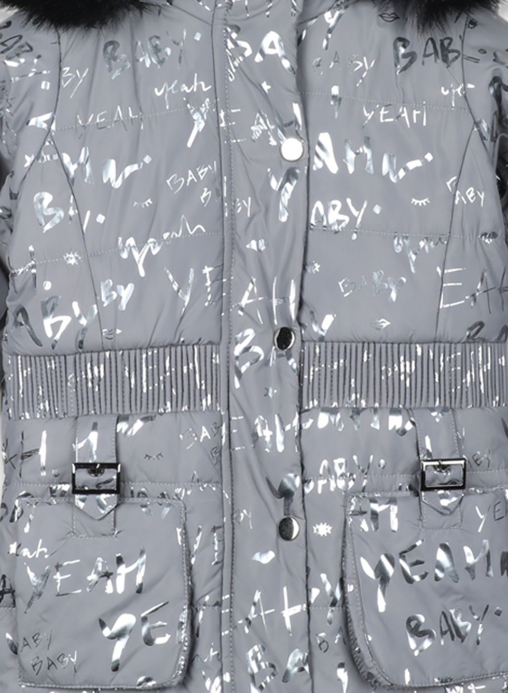 Girls Grey Printed Jacket