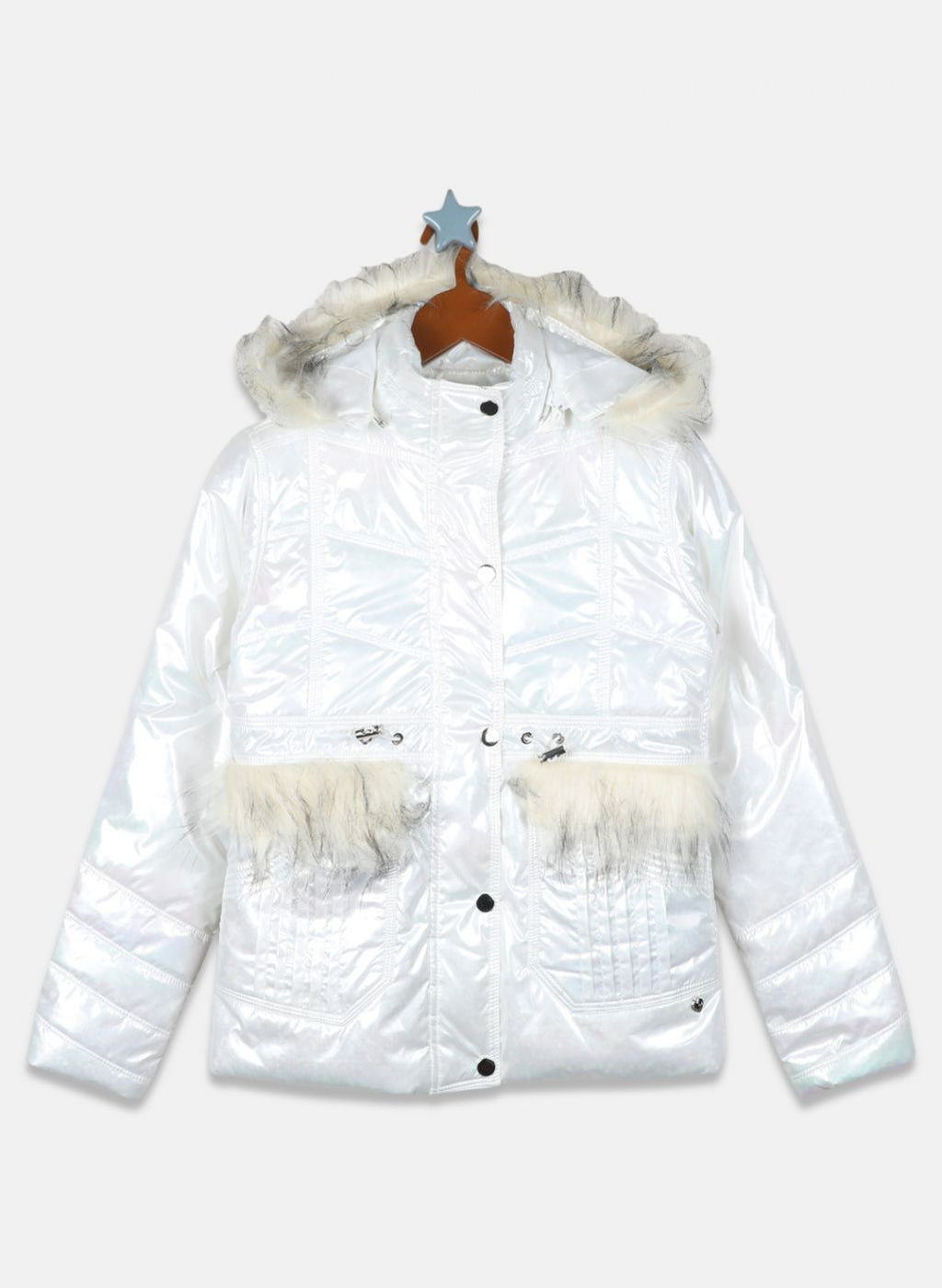 Girls Off White Printed Jacket