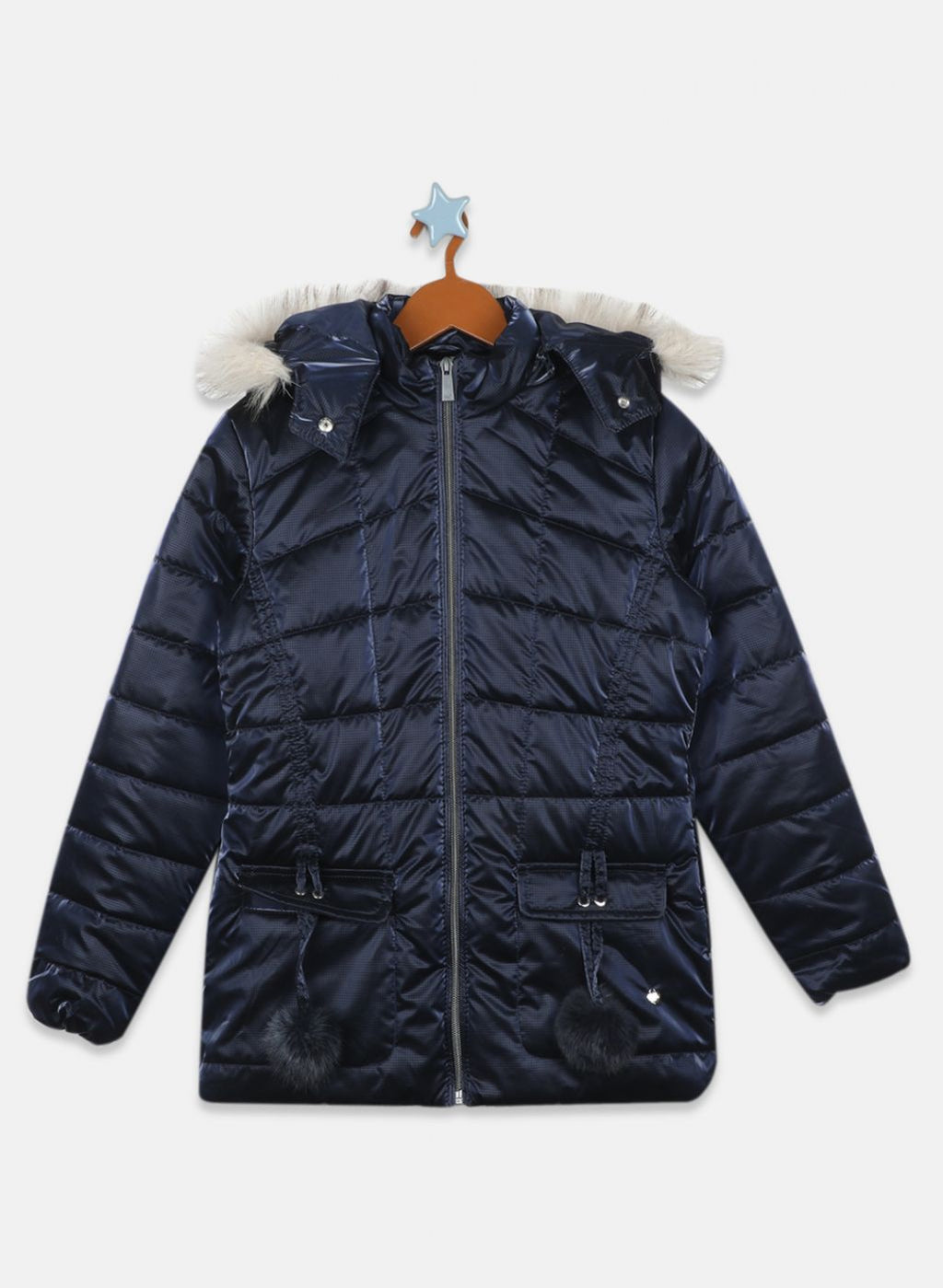 Girls NAvy Blue Printed Jacket