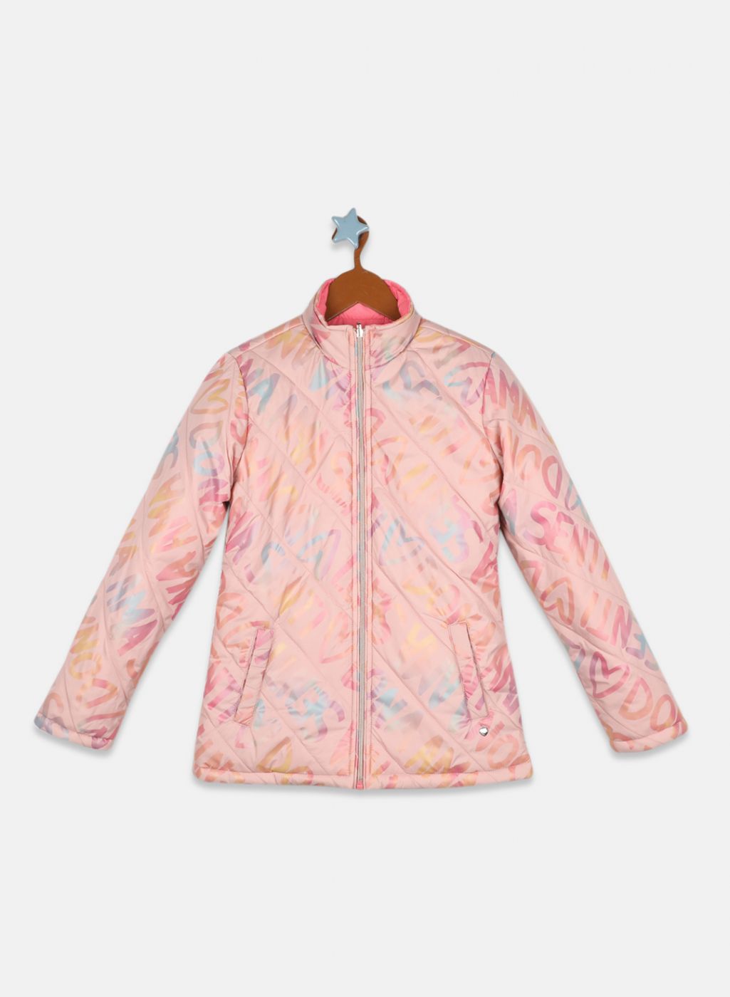 Girls Pink Printed Jacket