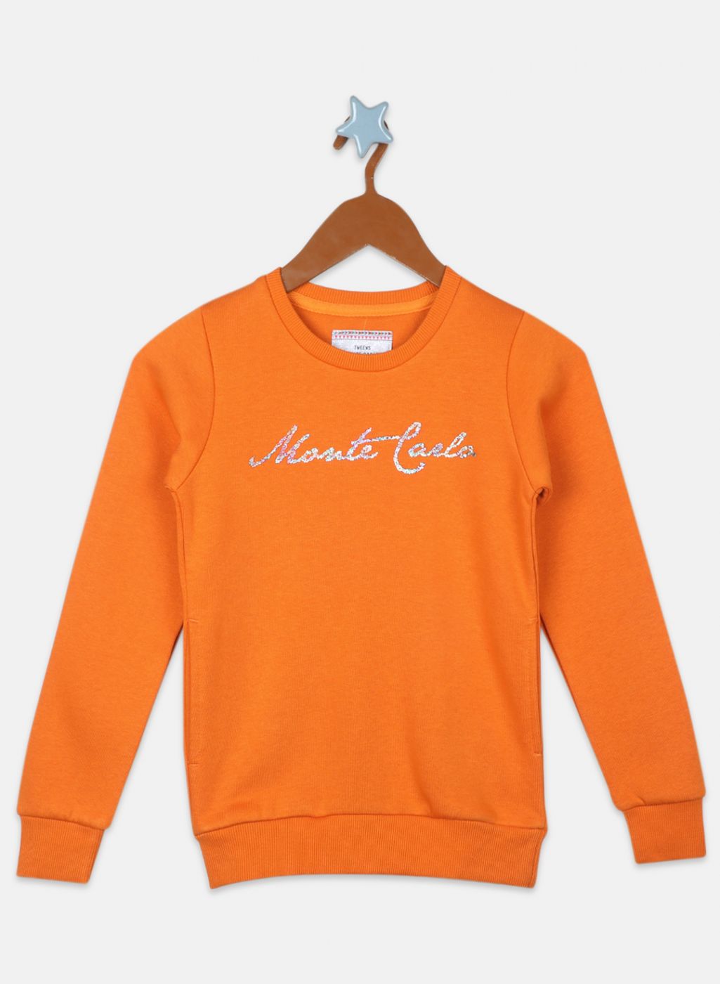 Girls Orange Printed Sweatshirt