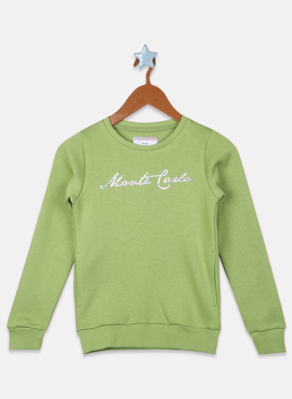 Girls Green Printed Sweatshirt