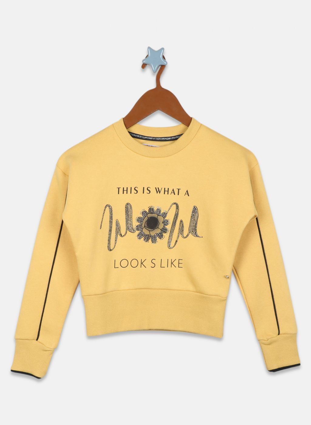 Girls Yellow Printed Sweatshirt