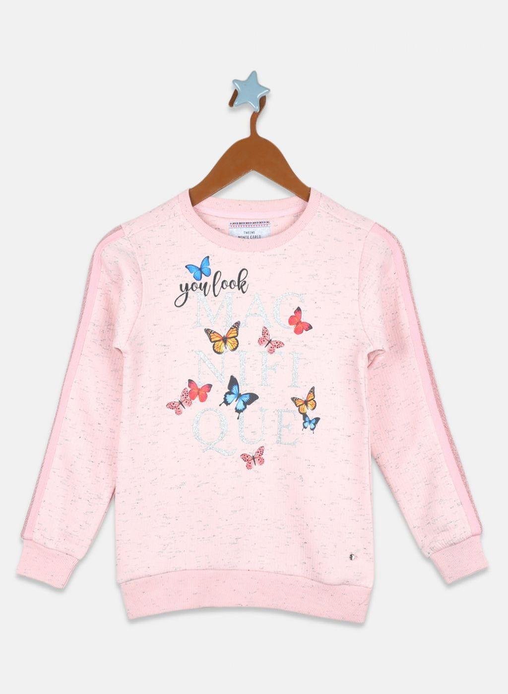 Girls Pink Printed Sweatshirt