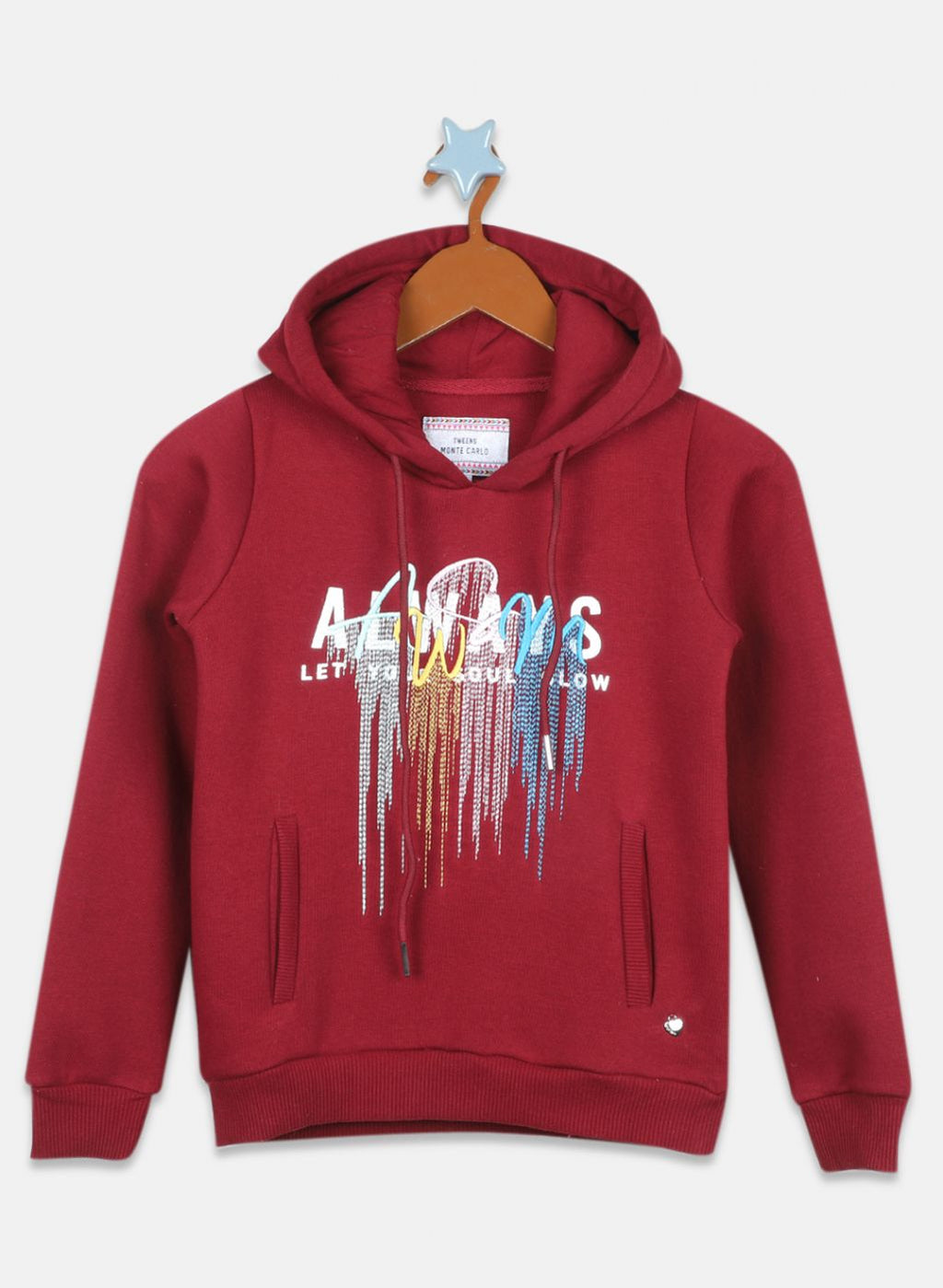 Girls Maroon Embroidered Sweatshirt