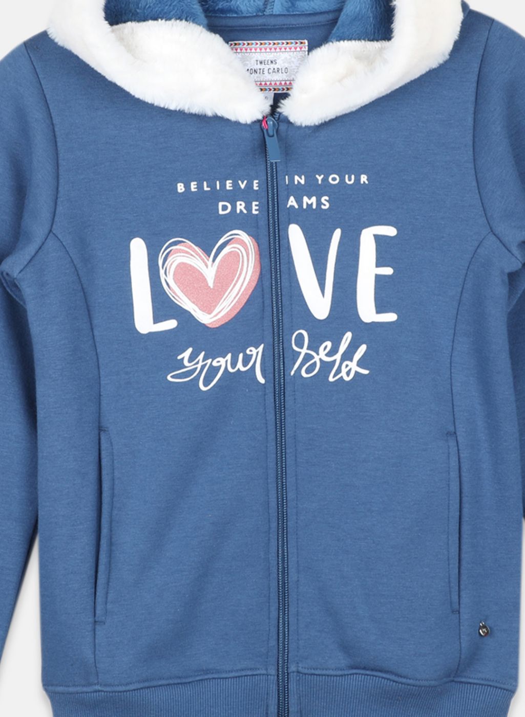 Girls Blue Printed Sweatshirt