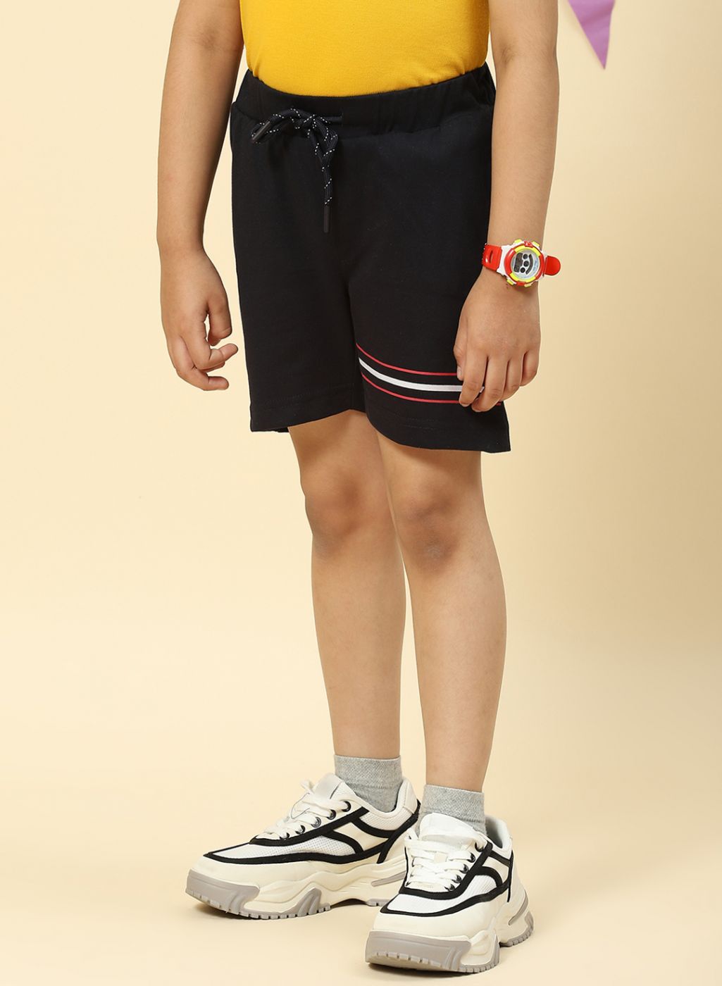 Boys NAvy Blue Printed Bermuda