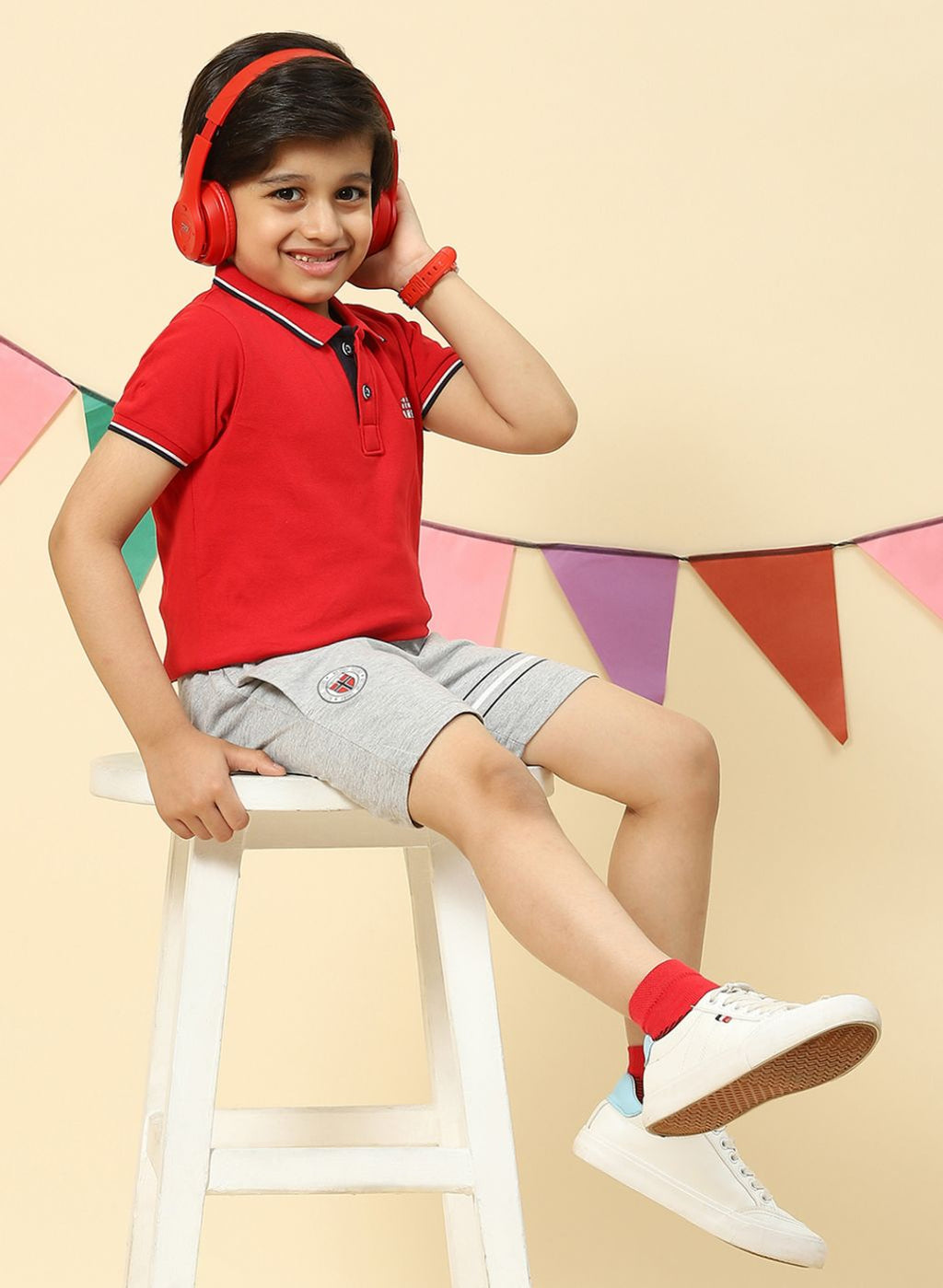 Boys Grey Printed Bermuda