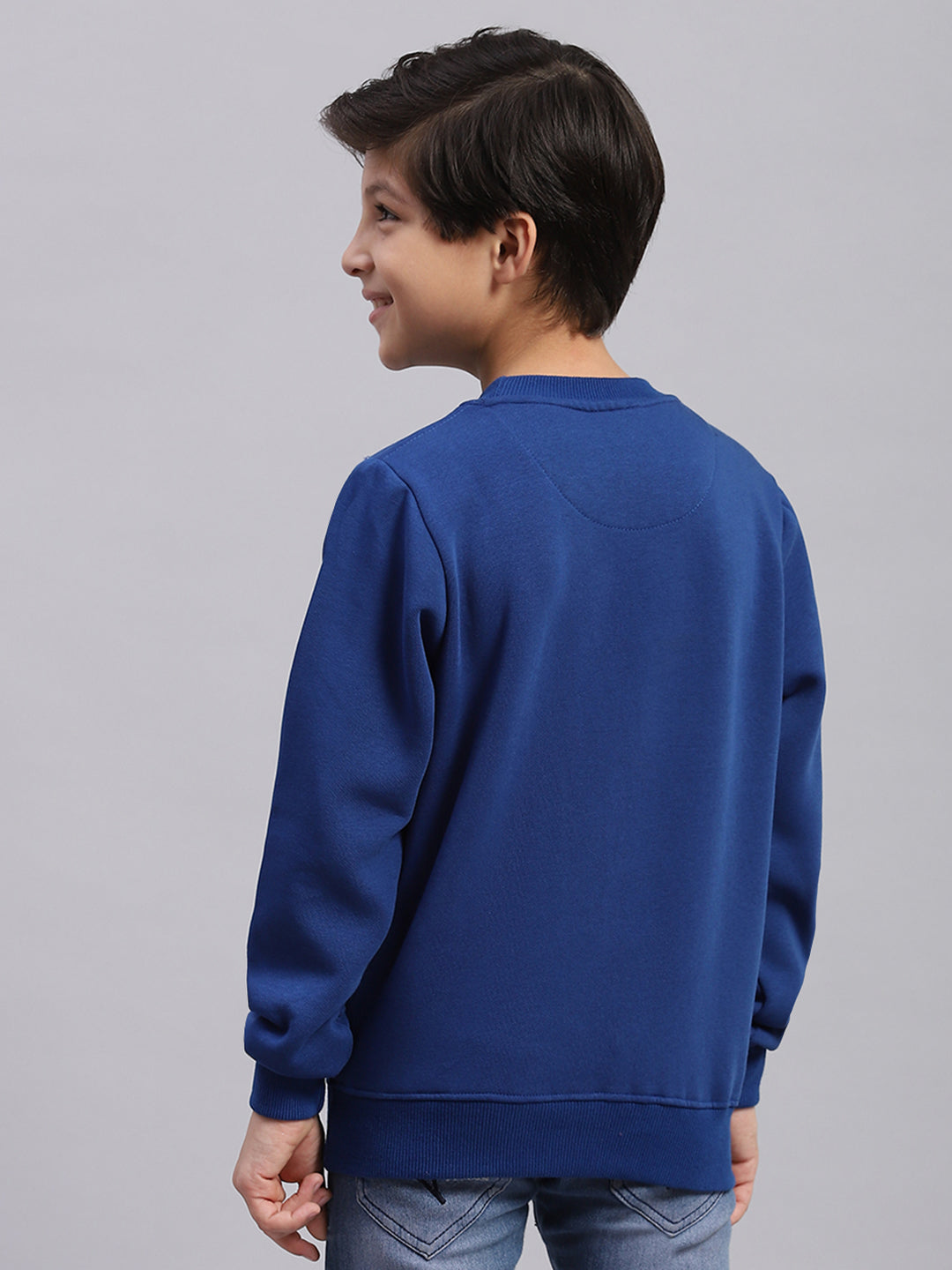 Boys Blue Printed Round Neck Full Sleeve Sweatshirt