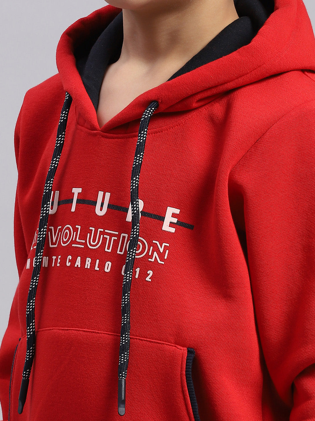 Boys Red Printed Round Neck Full Sleeve Sweatshirt