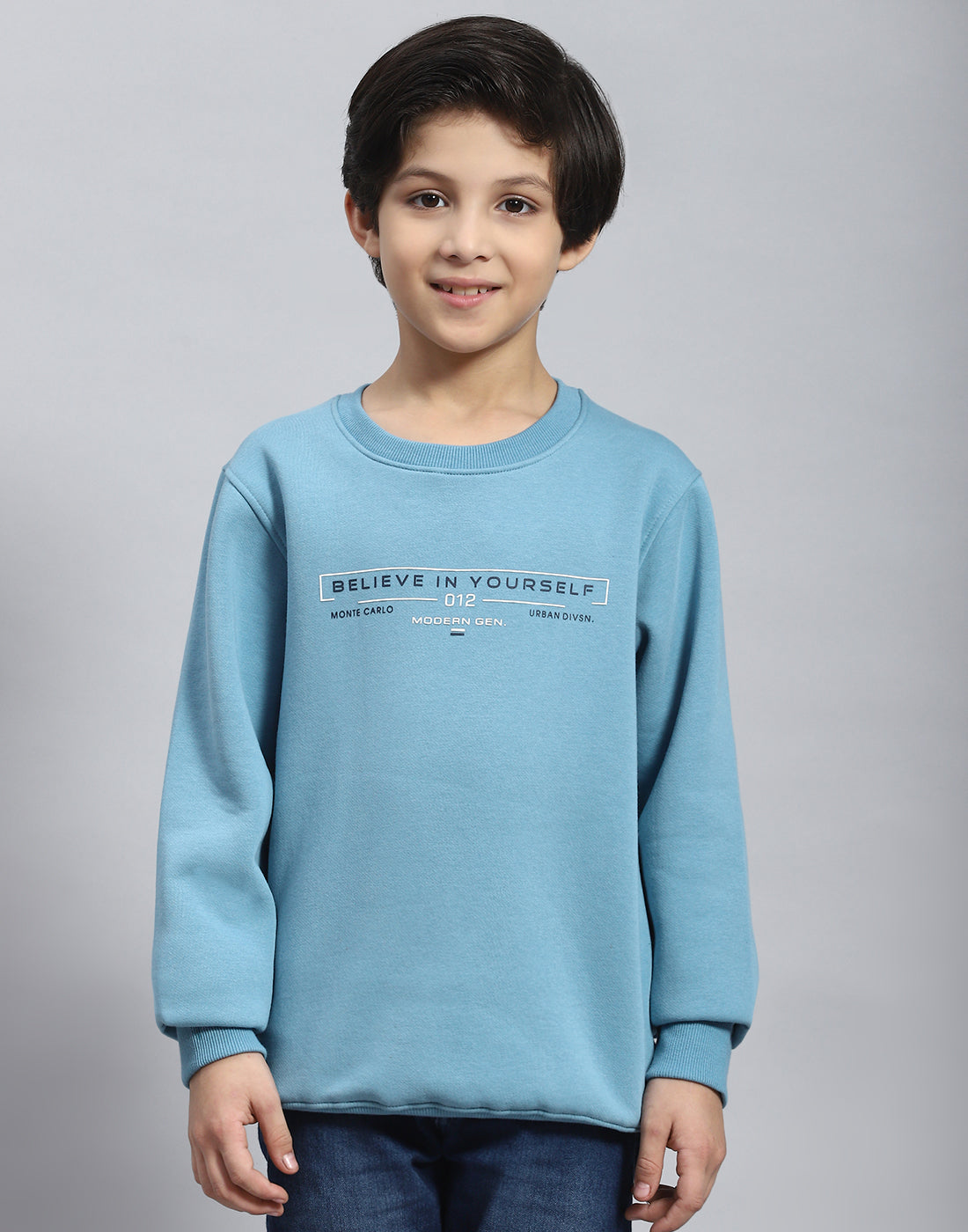 Boys Blue Printed Round Neck Full Sleeve Sweatshirt
