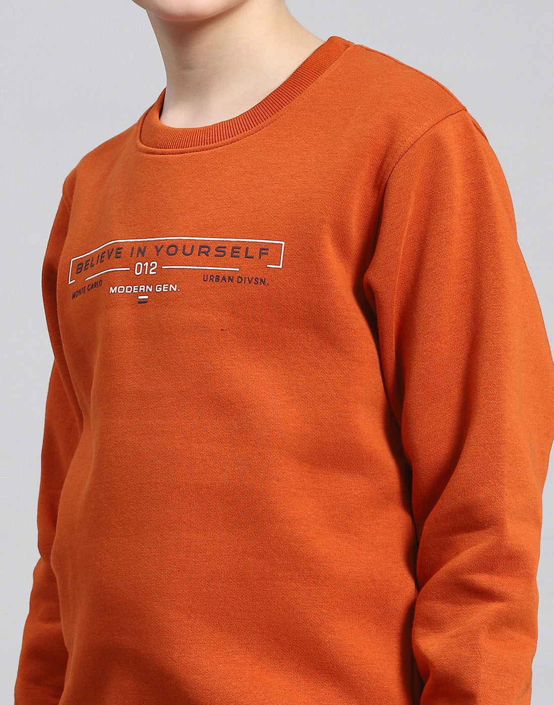 Boys Rust Printed Round Neck Full Sleeve Sweatshirt