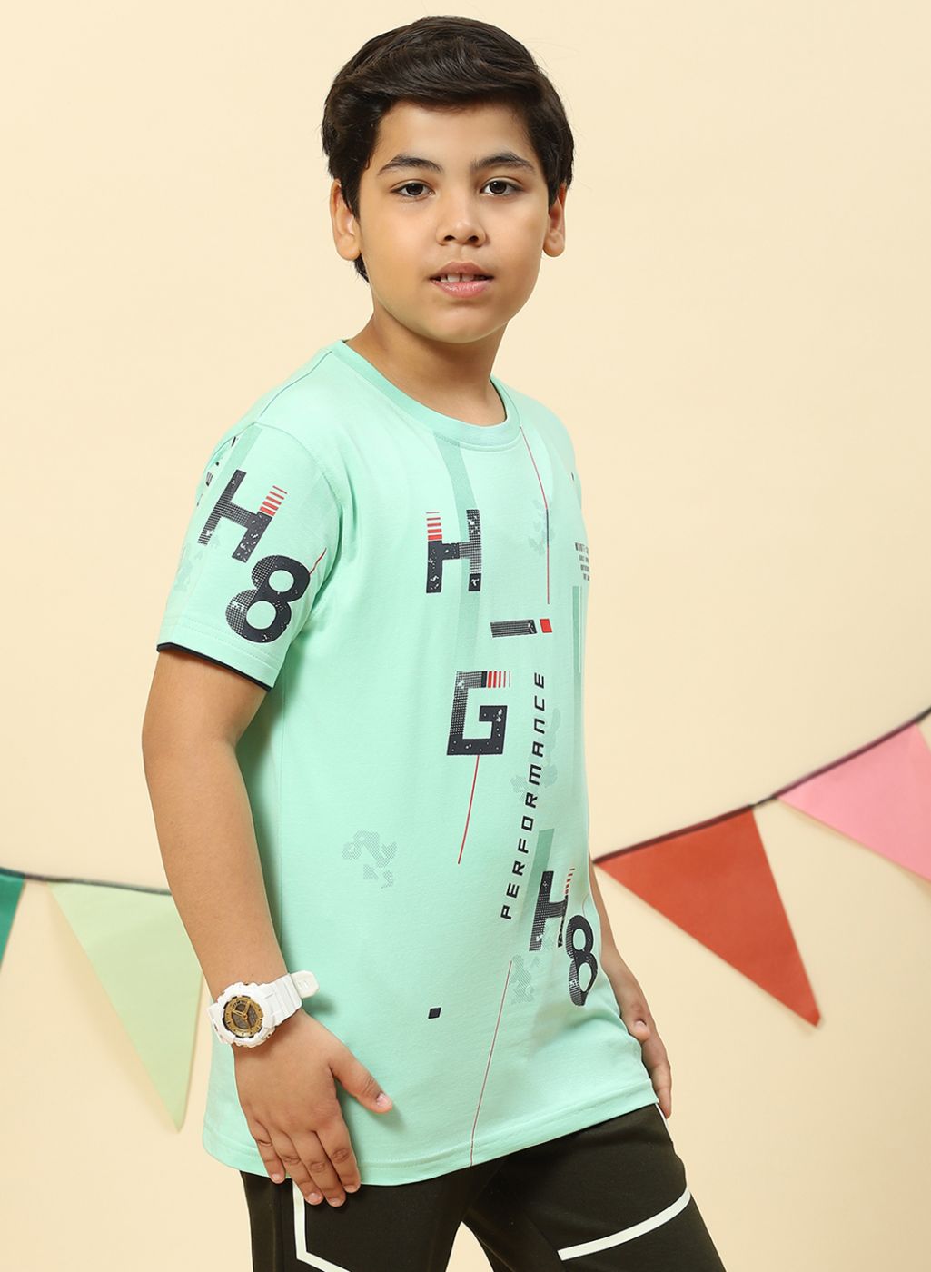 Boys Green Printed T-Shirt