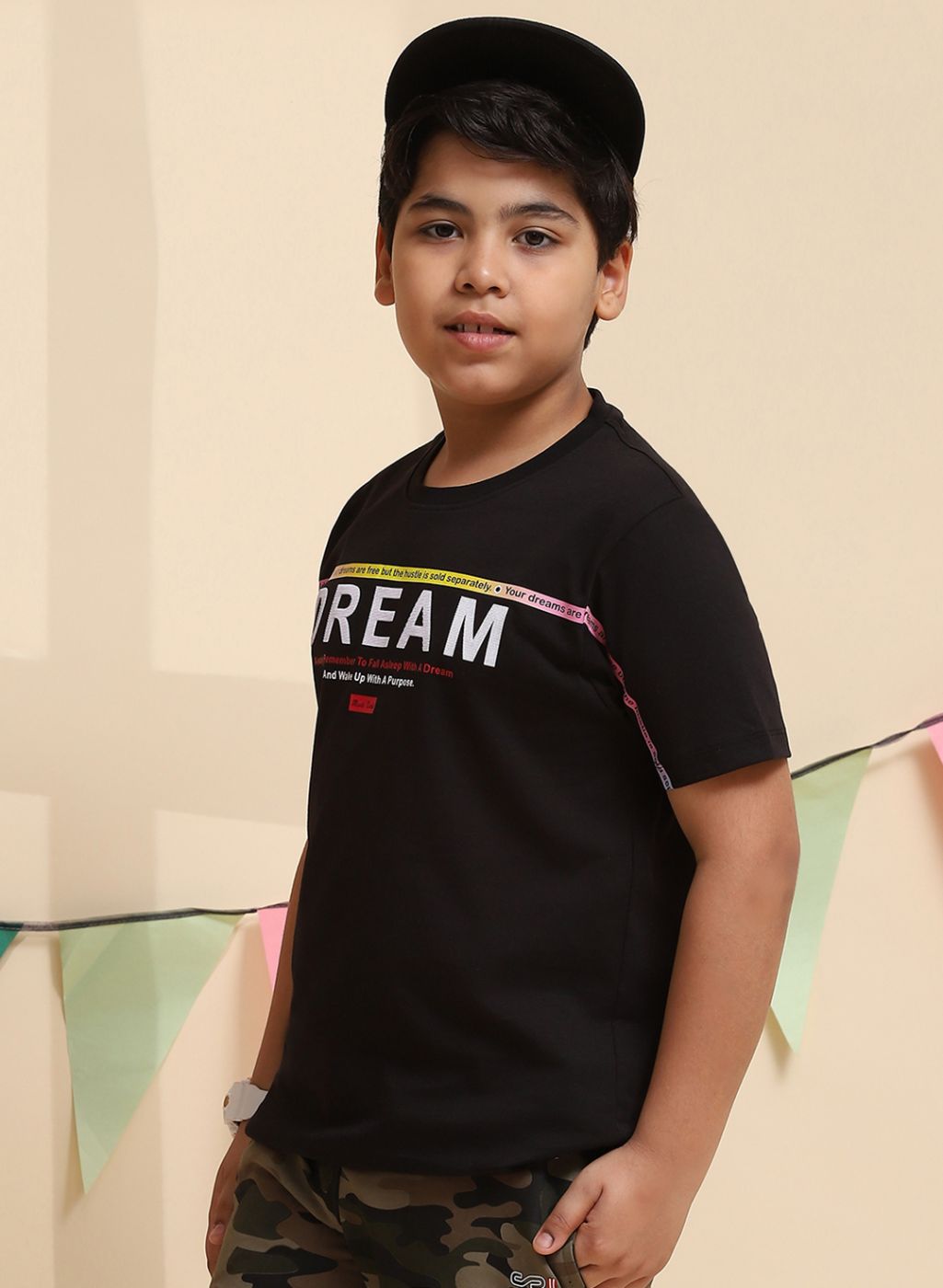 Boys Black Printed T-Shirt
