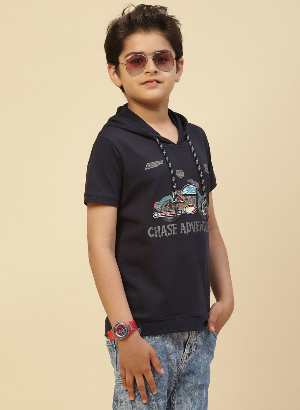 Boys Navy Blue Printed T-Shirt