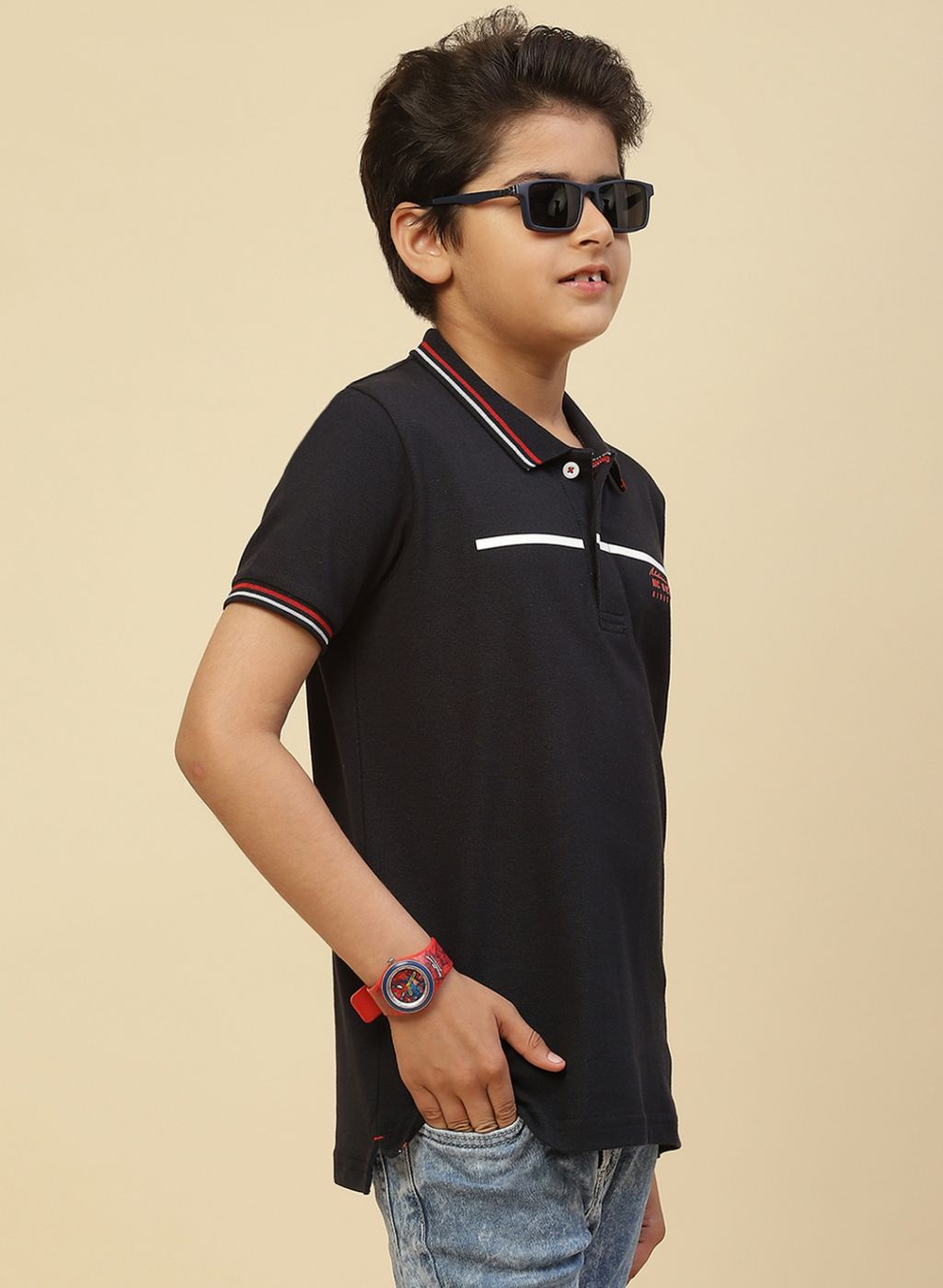 Boys Navy Blue Printed T-Shirt