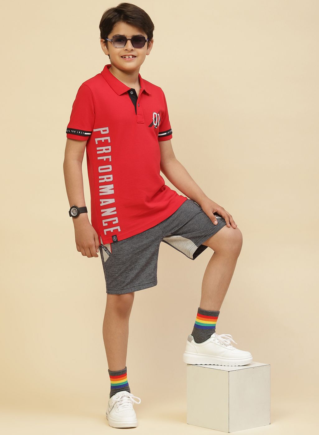 Boys Red Printed T-Shirt