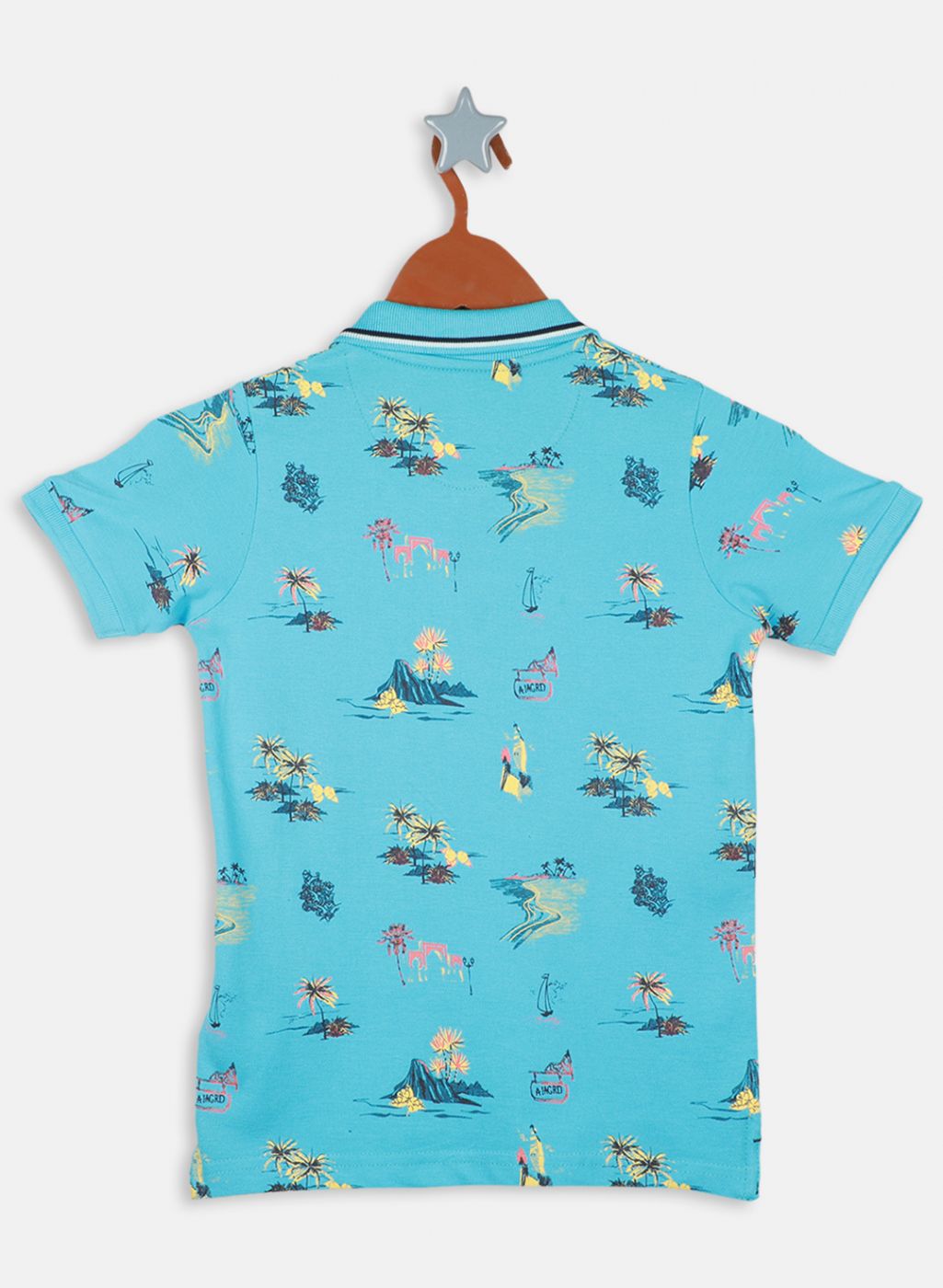 Boys Aqua Blue Printed T-Shirt