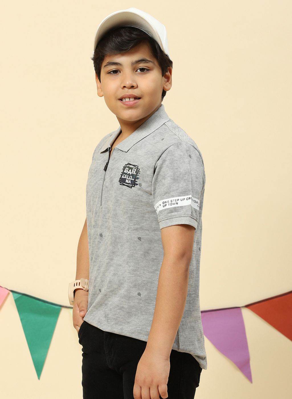 Boys Grey Printed T-Shirt