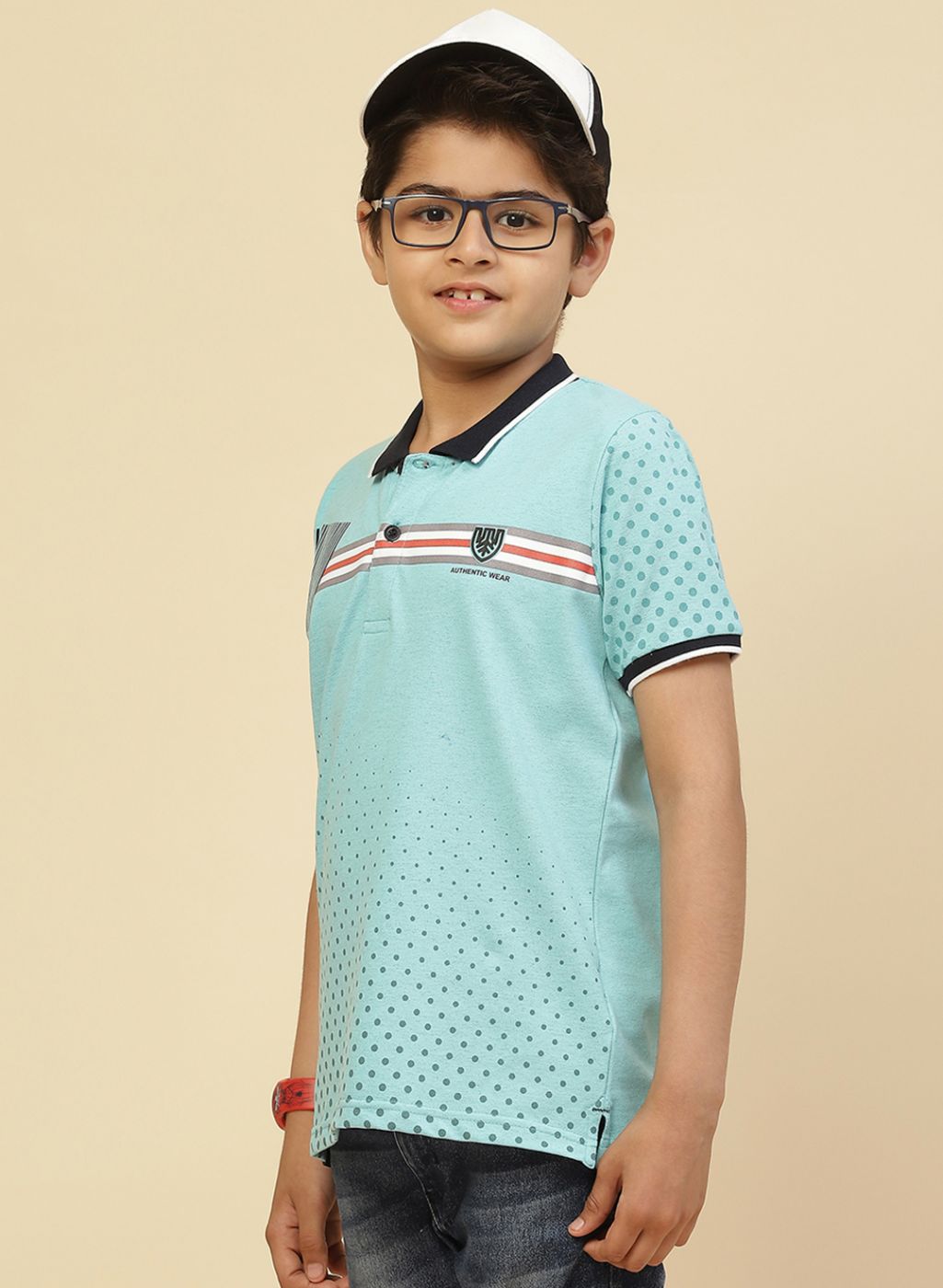 Boys Aqua Blue Printed T-Shirt
