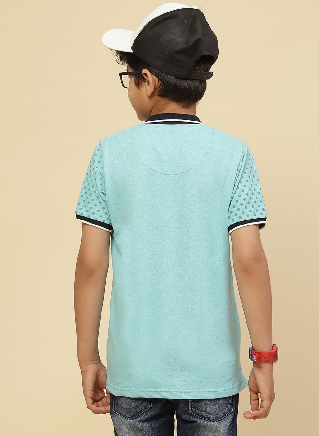 Boys Aqua Blue Printed T-Shirt