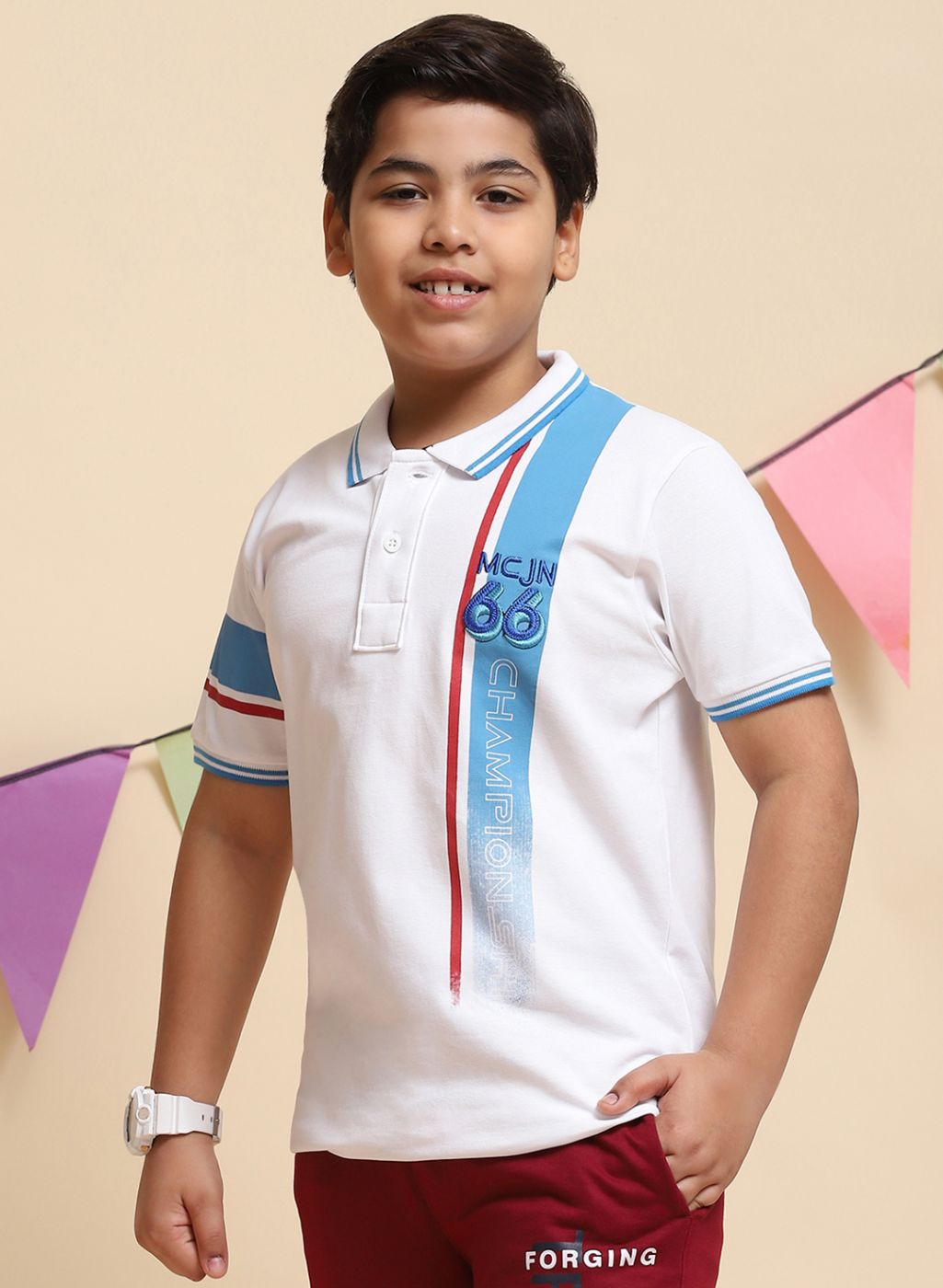 Boys White Printed T-Shirt