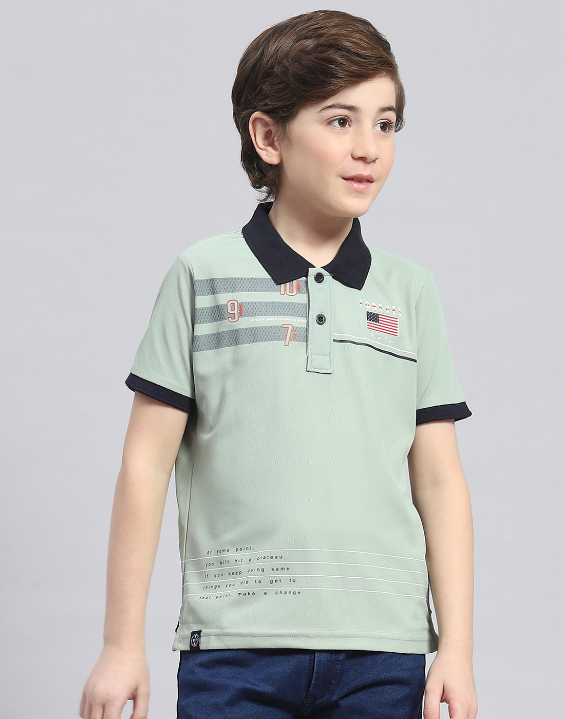 Boys Green Printed Polo Collar Half Sleeve T-Shirt