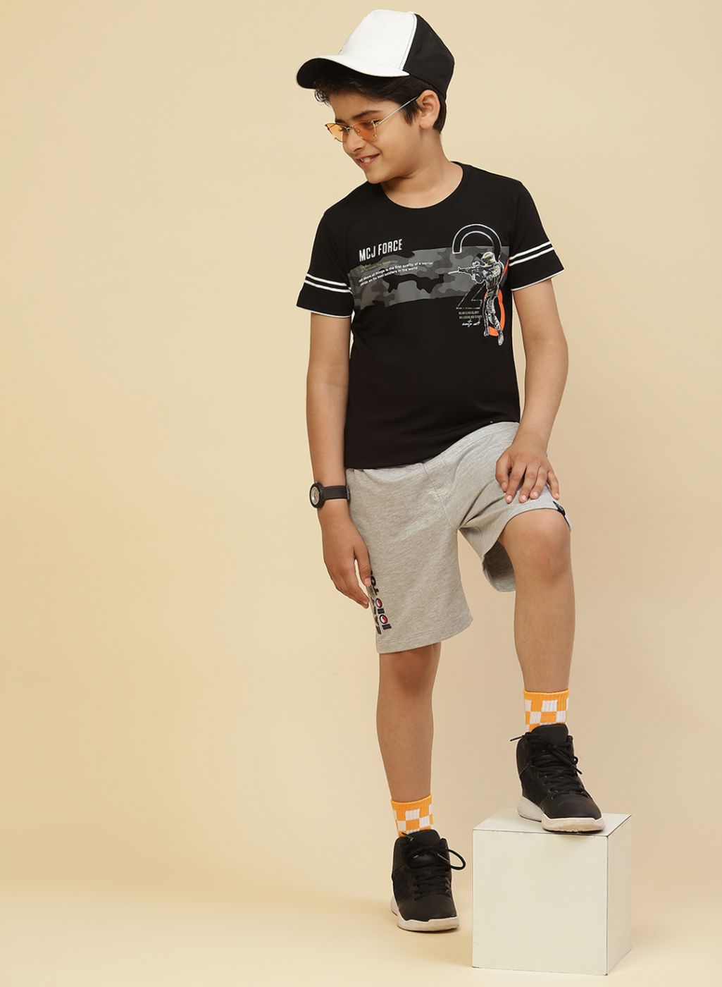 Boys Grey Printed Bermuda