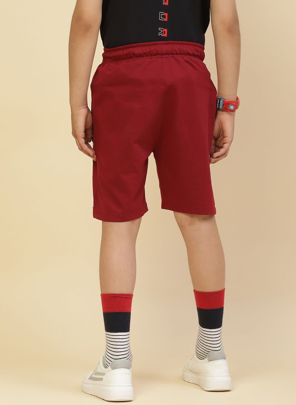 Boys Maroon Printed Bermuda