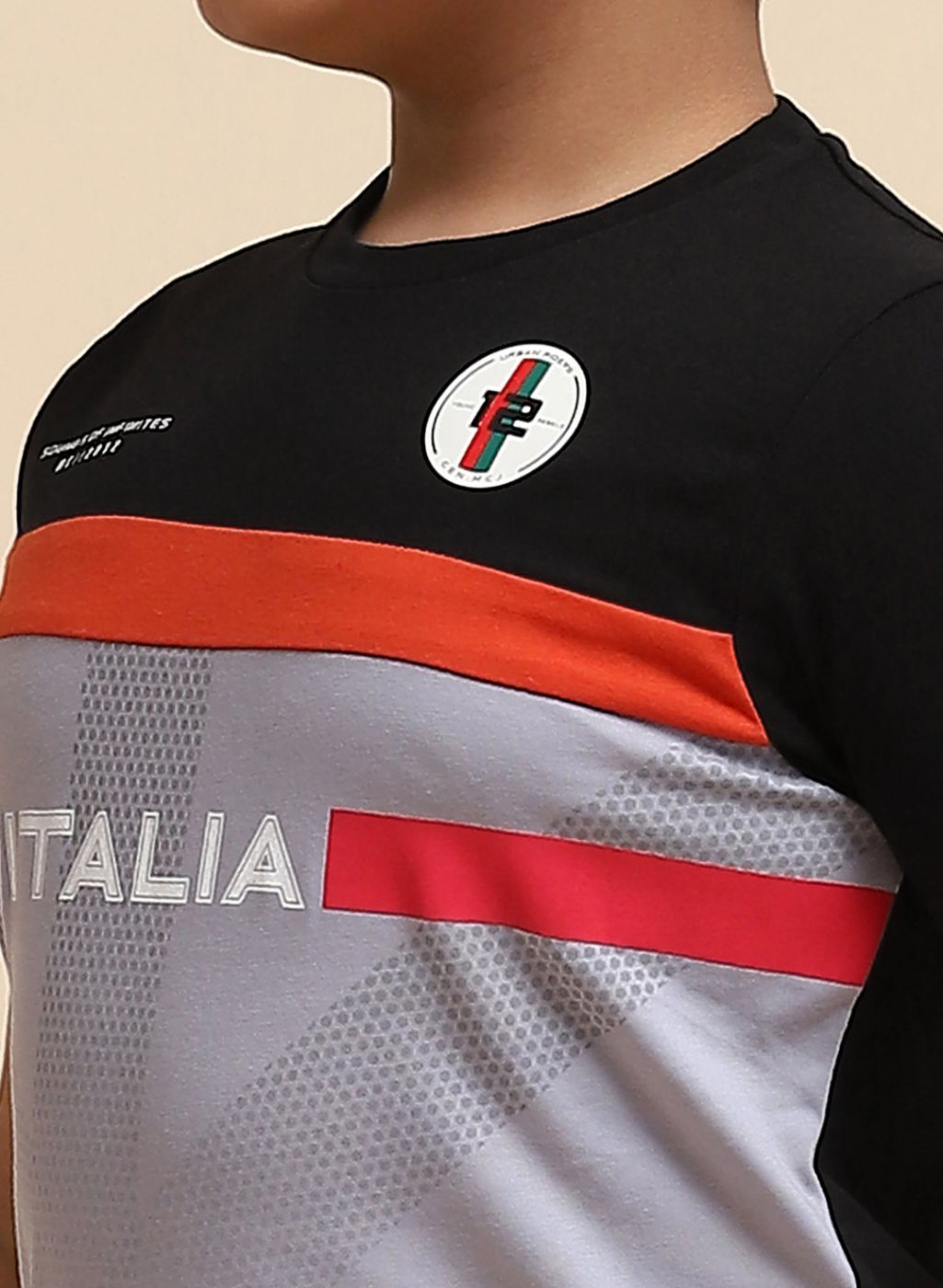 Boys Black & Rust Orange Printed Bermuda Set