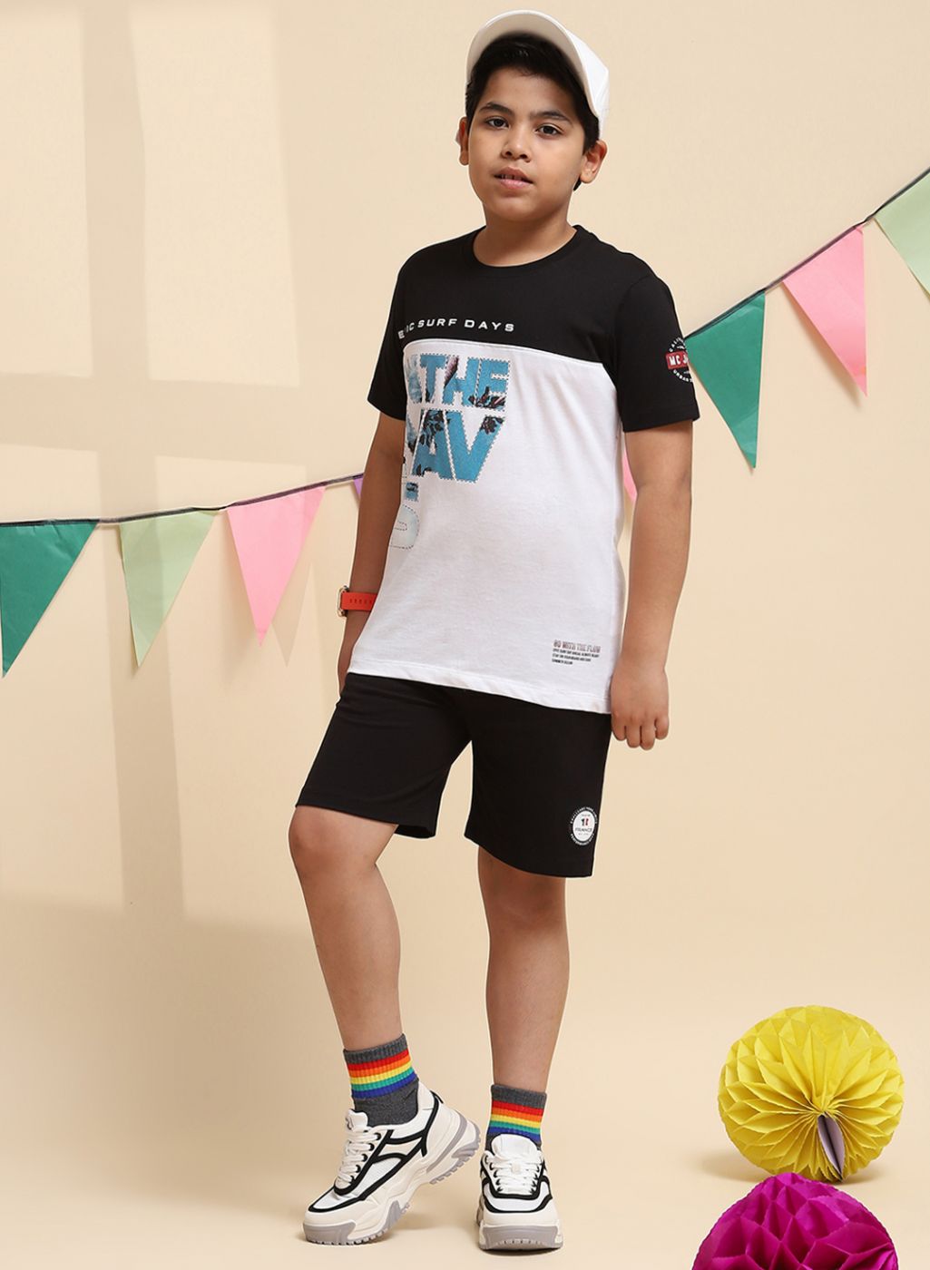 Boys Black & White Printed Bermuda Set