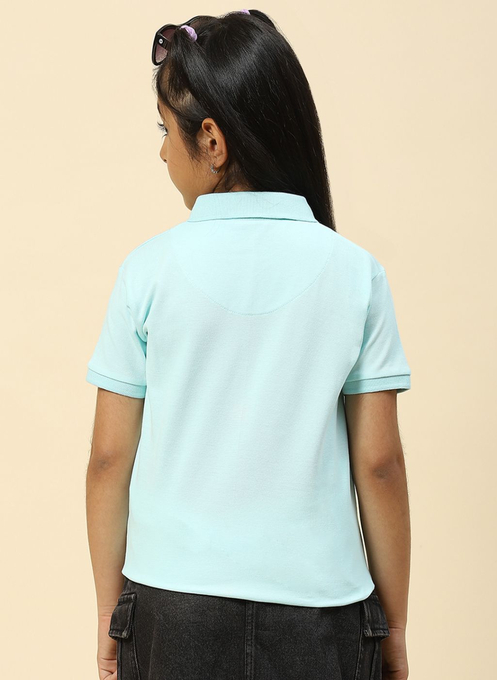 Girls Aqua Blue Plain T-Shirt