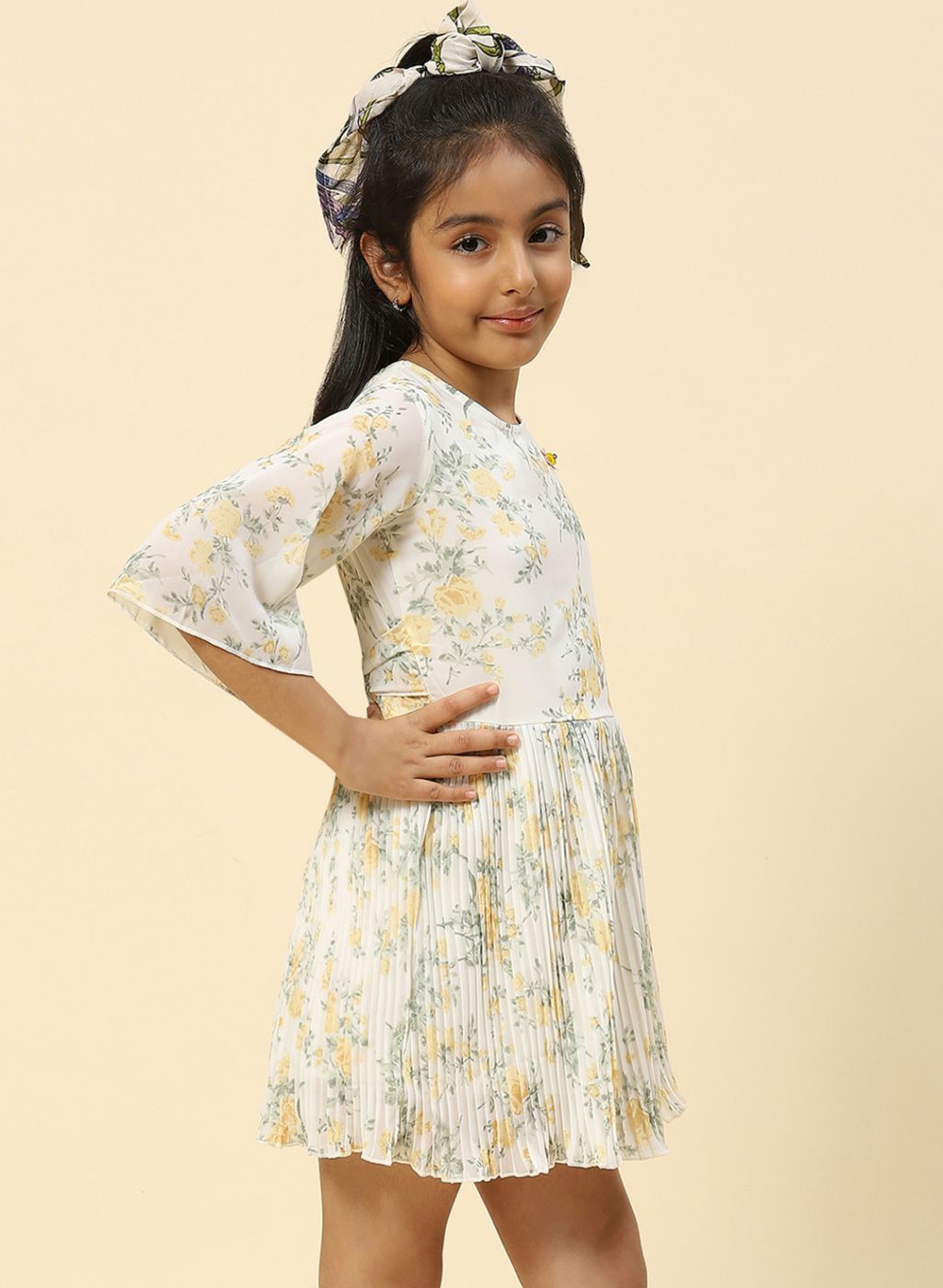 Girls Yellow Printed Dress