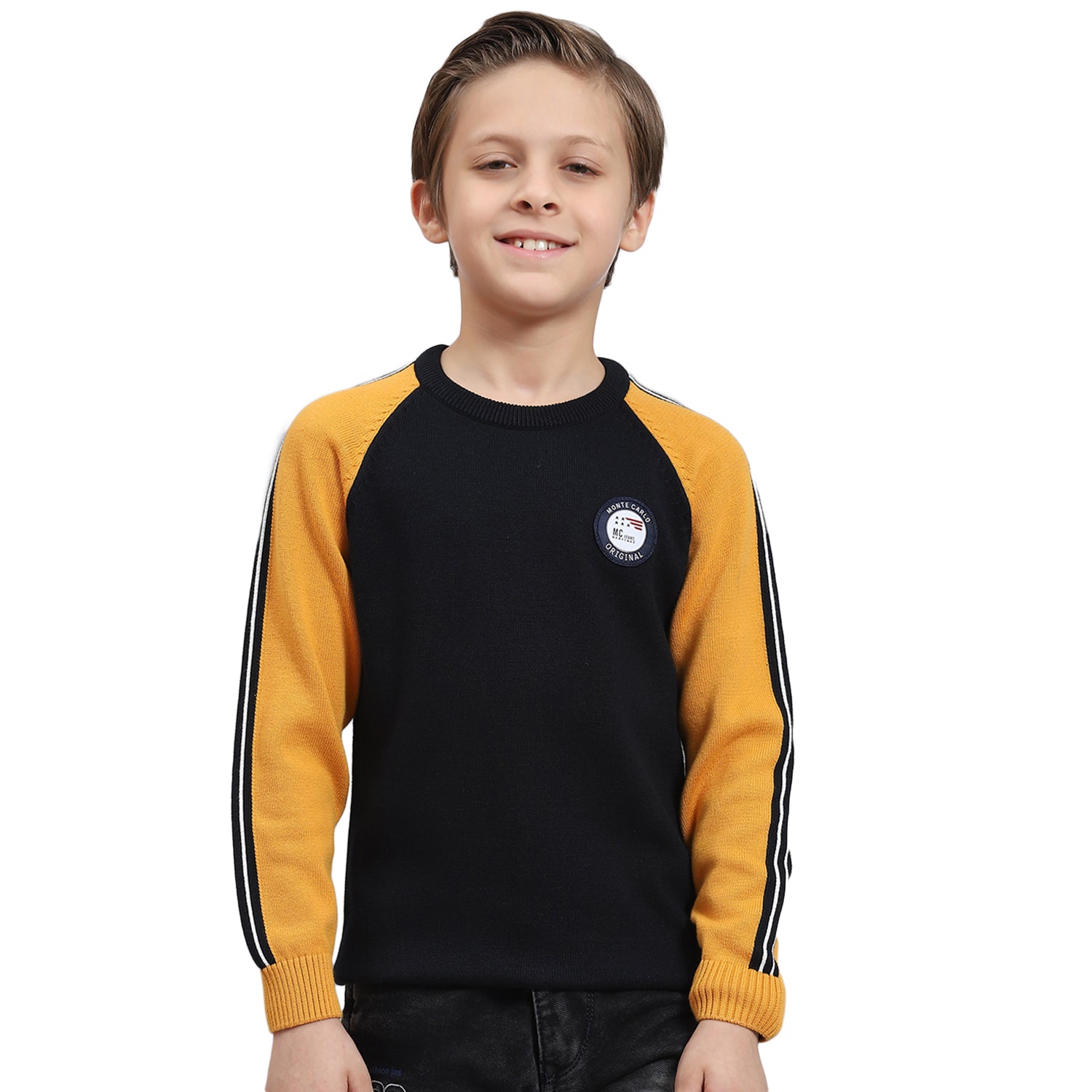 Boys Navy Blue Solid Round Neck Full Sleeve Sweater