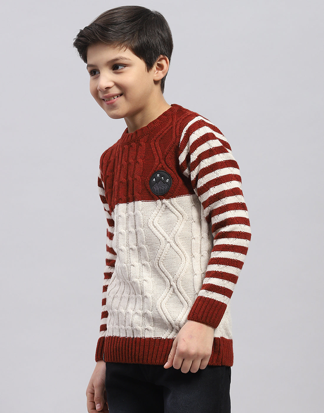 Boys Rust Cable Round Neck Full Sleeve Pullover