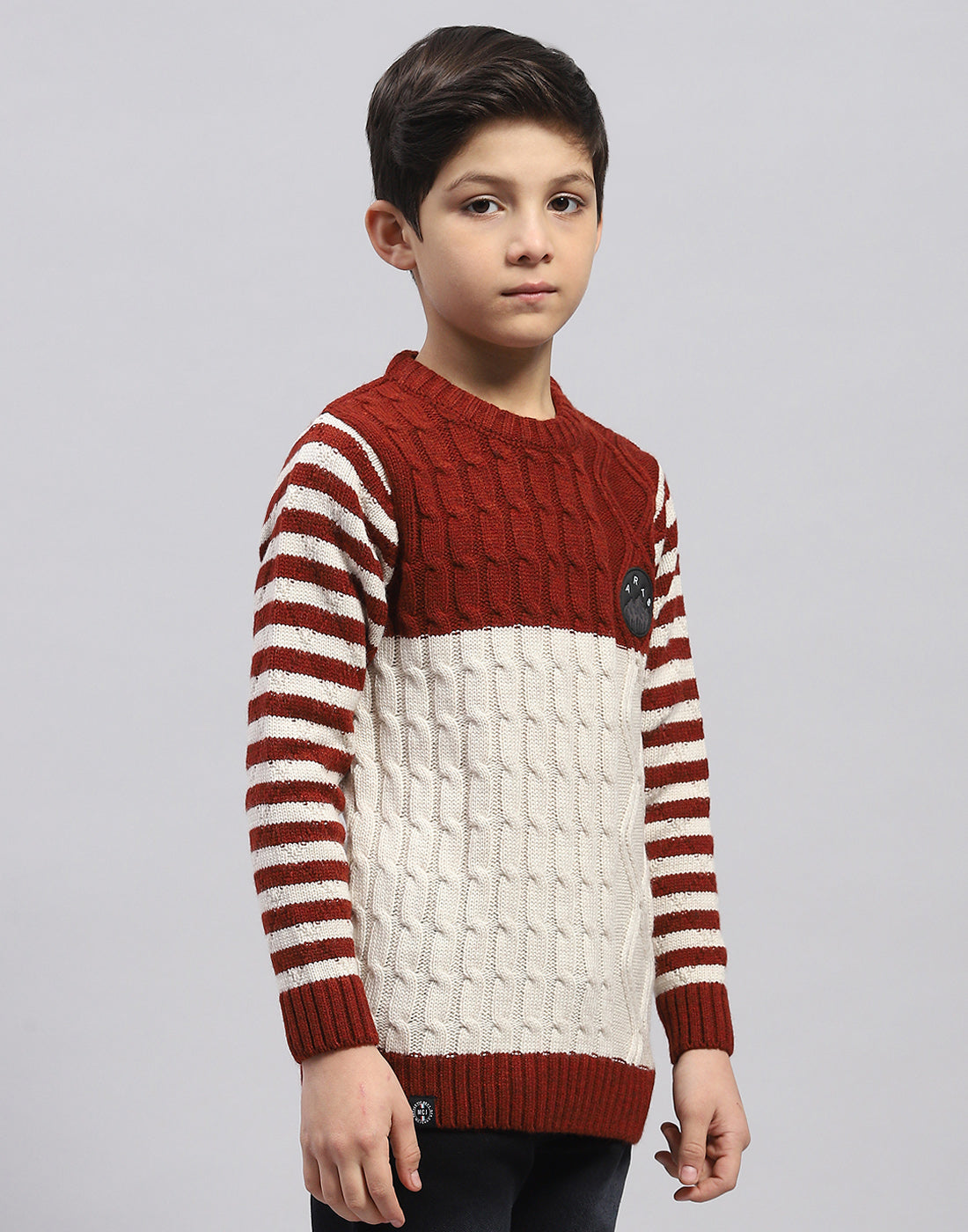 Boys Rust Cable Round Neck Full Sleeve Pullover