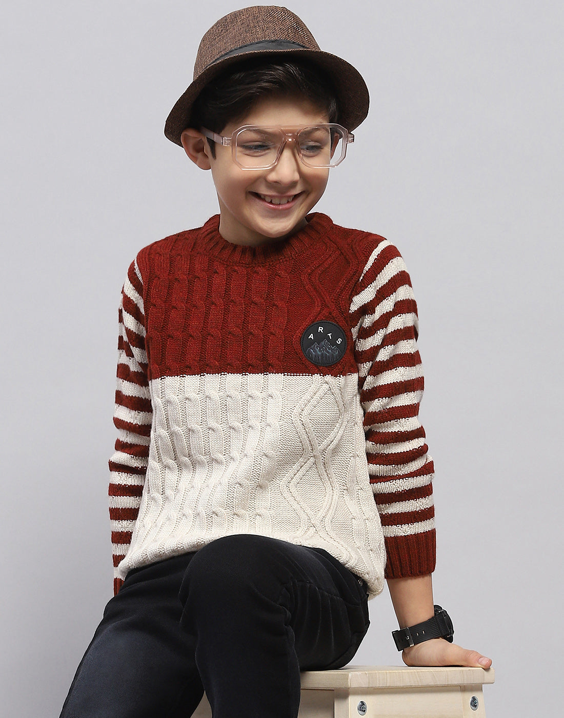 Boys Rust Cable Round Neck Full Sleeve Pullover