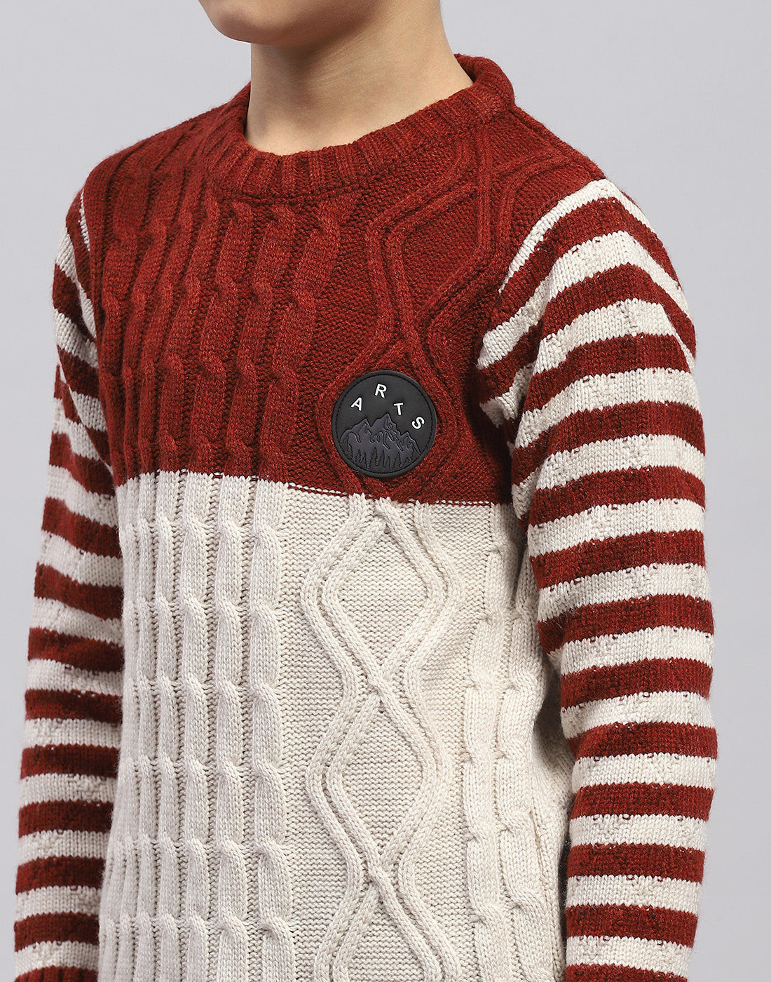 Boys Rust Cable Round Neck Full Sleeve Pullover