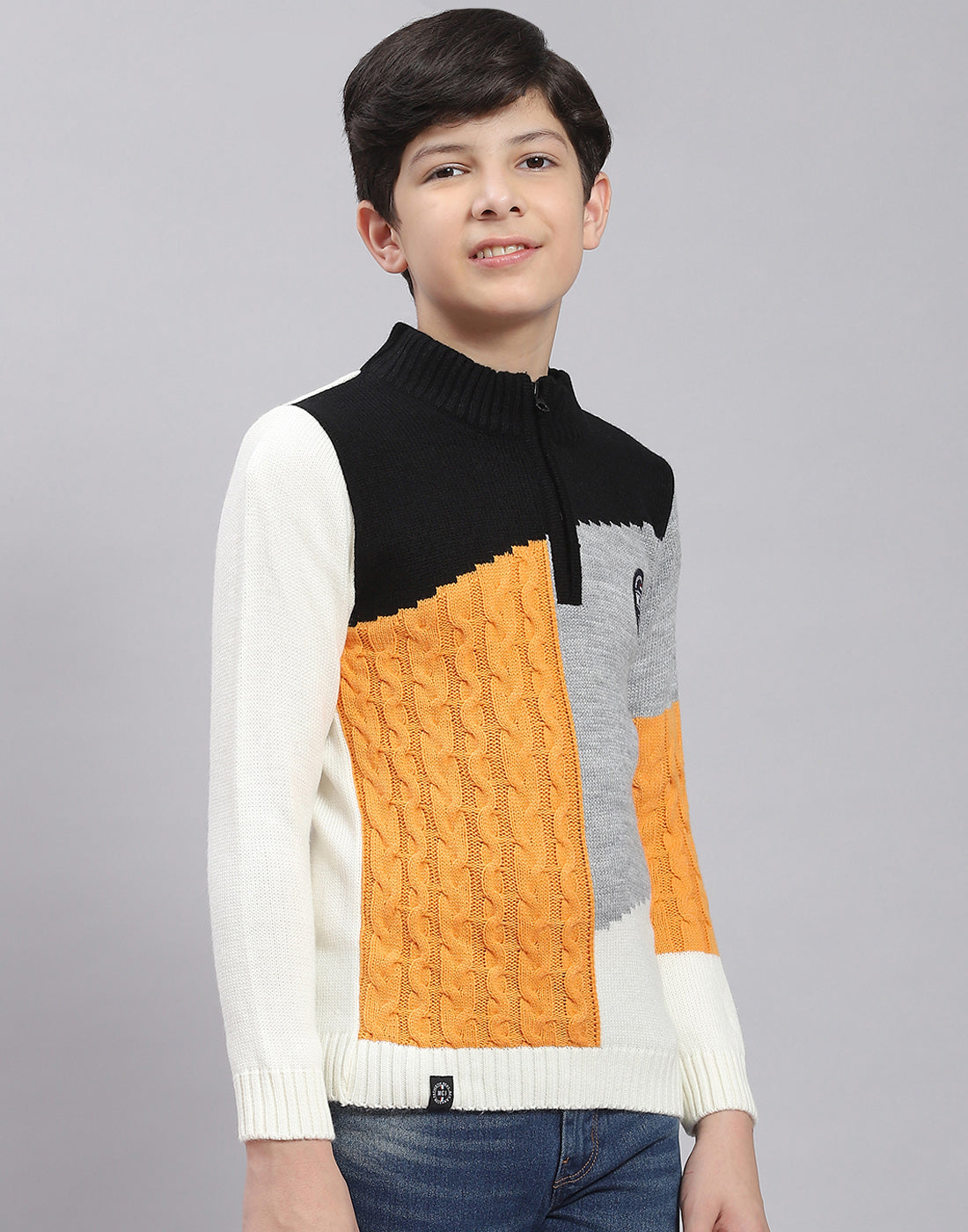 Boys Multicolor Self Design Round Neck Full Sleeve Sweater