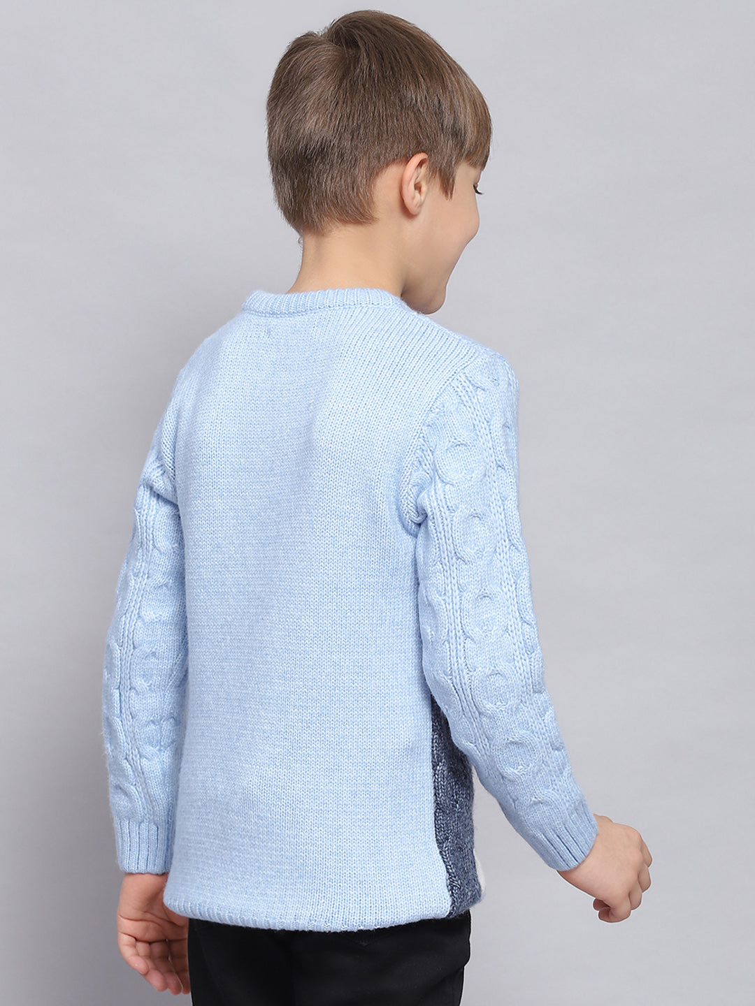 Boys Blue Self Design Round Neck Full Sleeve Sweater