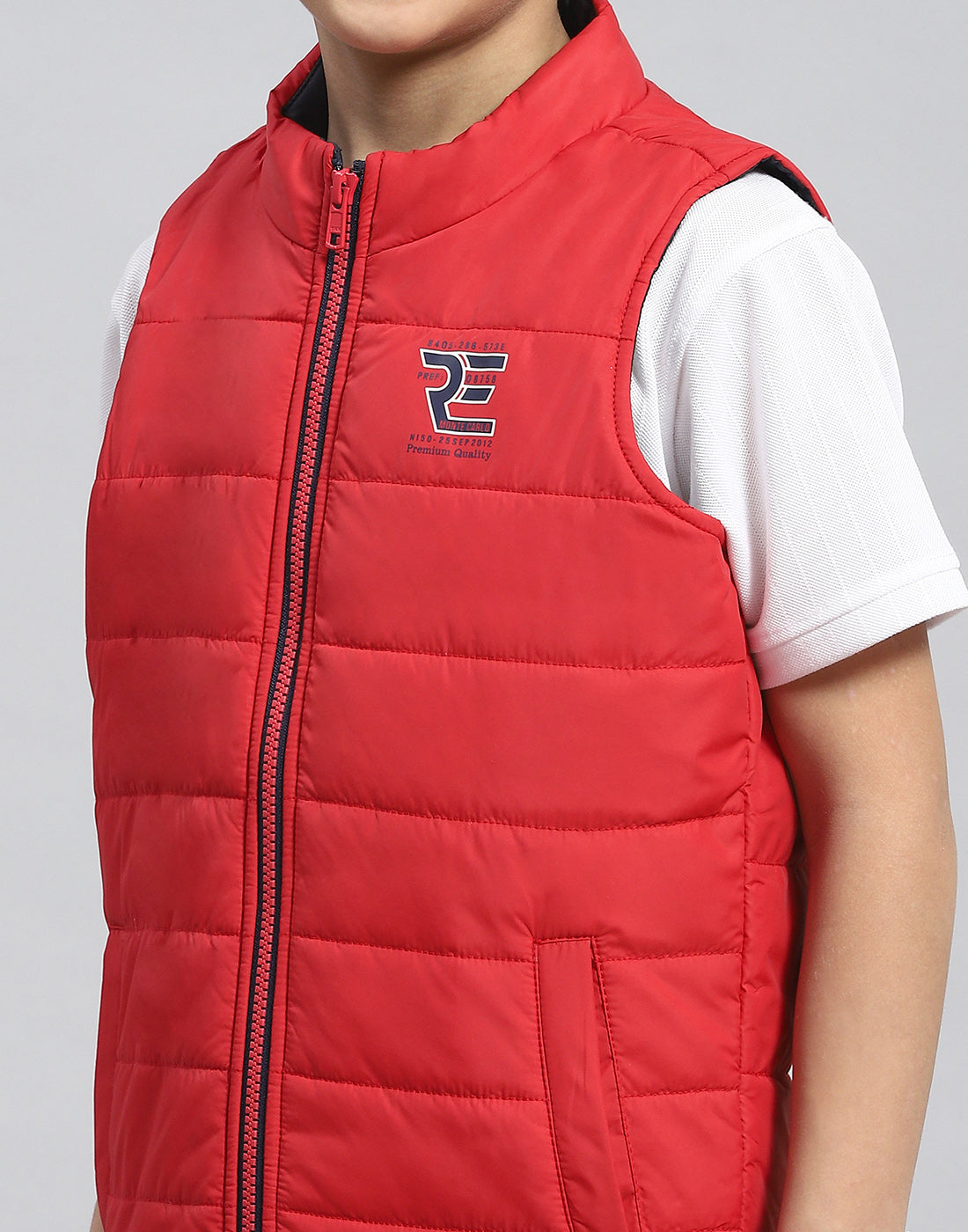 Boys Red Solid Stand Collar Sleeveless Boys Jacket