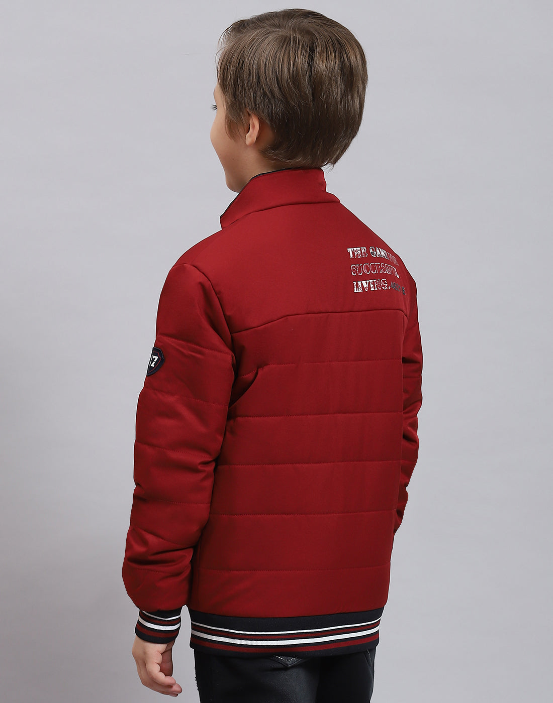 Boys Maroon Solid Stand Collar Full Sleeve Boys Jacket
