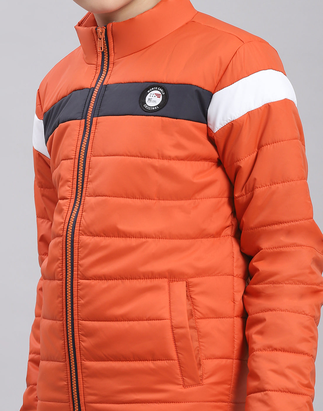 Boys Rust Solid Stand Collar Full Sleeve Boys Jacket