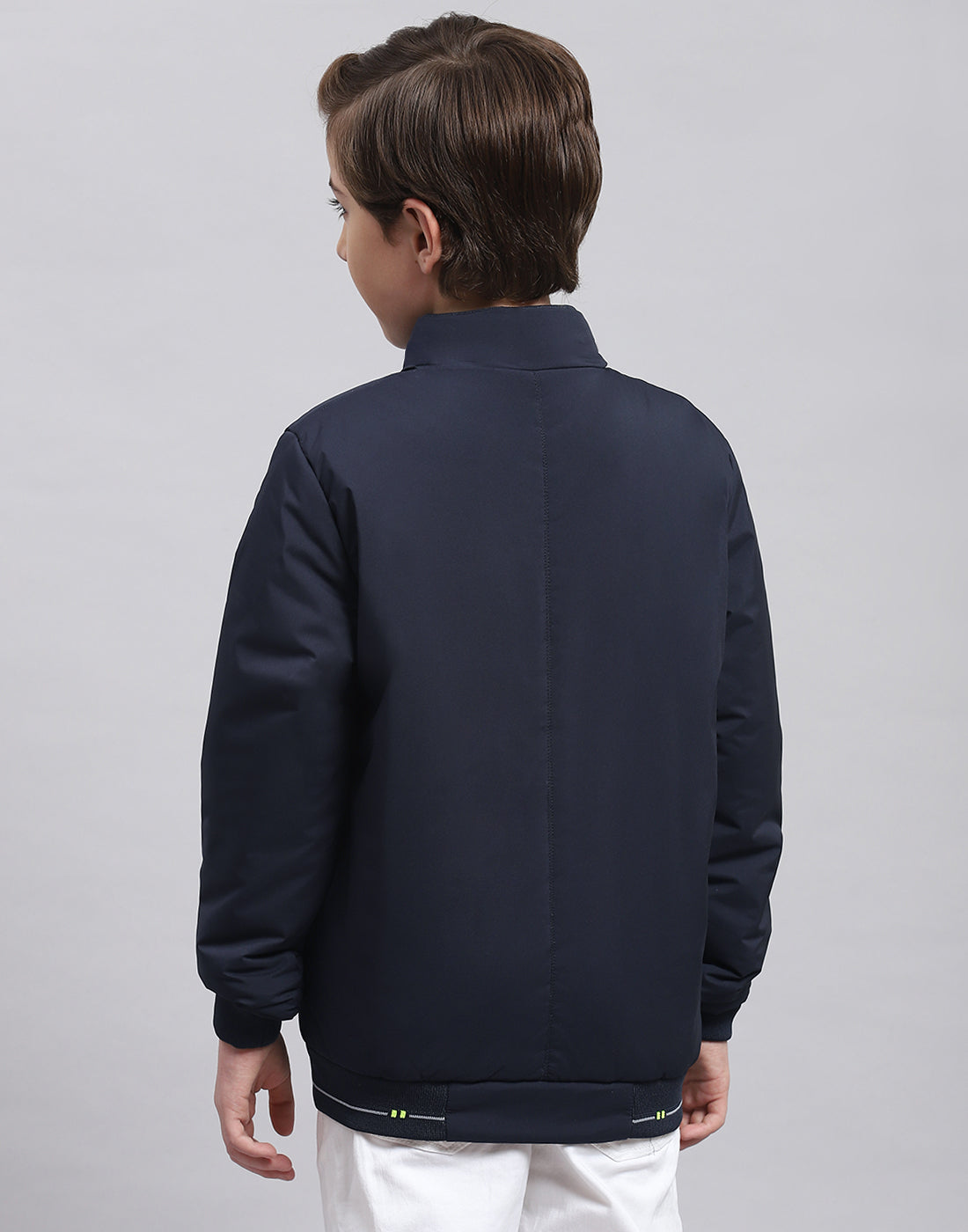 Boys Navy Blue Solid Stand Collar Full Sleeve Boys Jacket