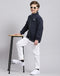 Boys Navy Blue Solid Stand Collar Full Sleeve Boys Jacket