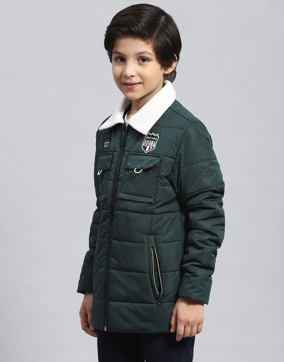 Boys Green Solid Collar Full Sleeve Boys Jacket