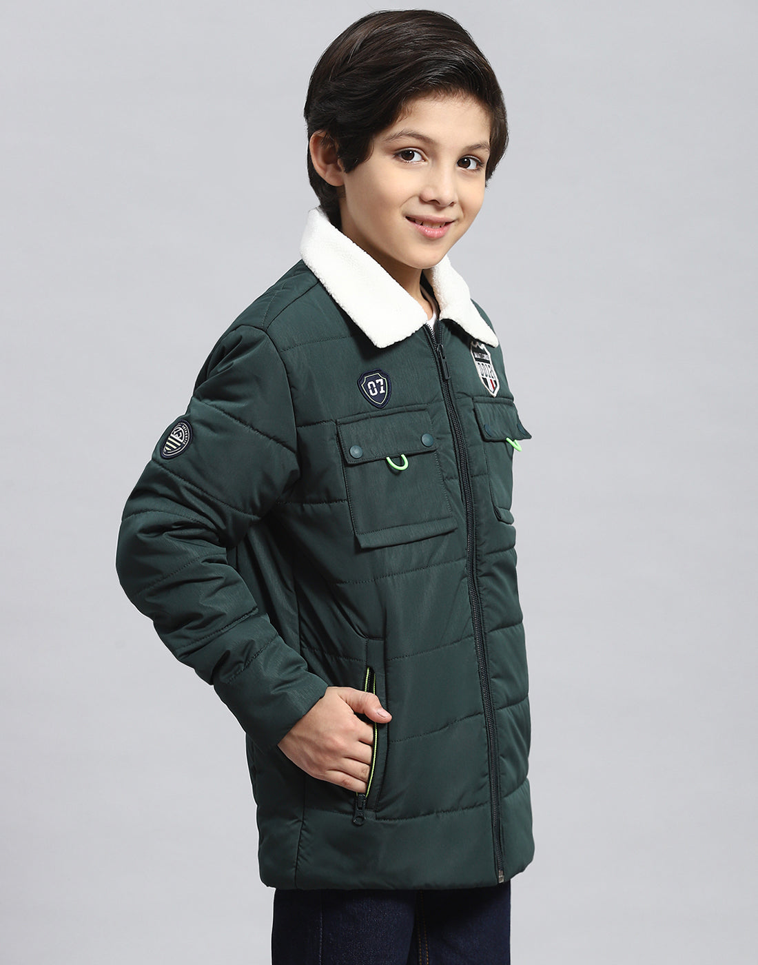 Boys Green Solid Collar Full Sleeve Boys Jacket