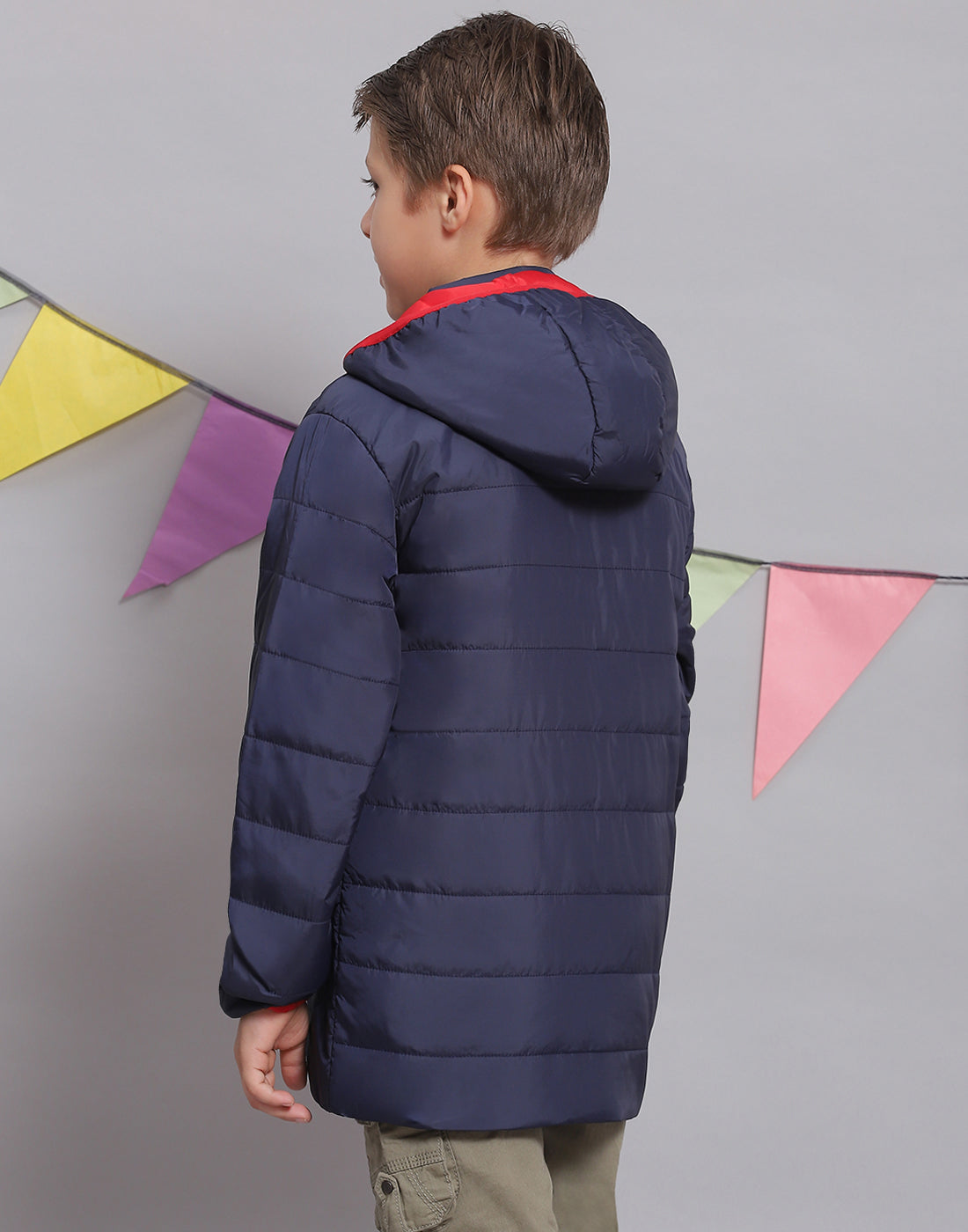 Boys Navy Blue Solid Hooded Full Sleeve Boys Jacket